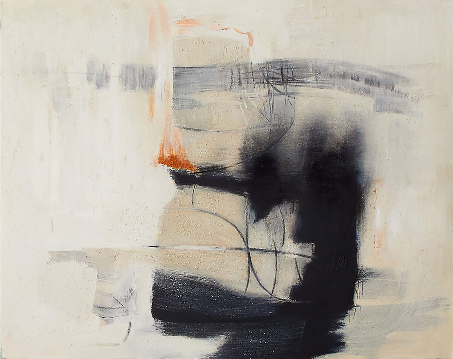 Horizontal Abstract with Dark Calligraphic Forms, Modern Wall Art #BGA 112