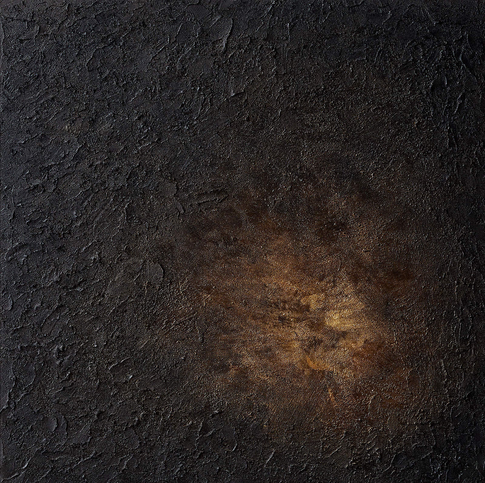 Black Impasto Canvas with Warm Glow, Square Abstraction #BGA 124