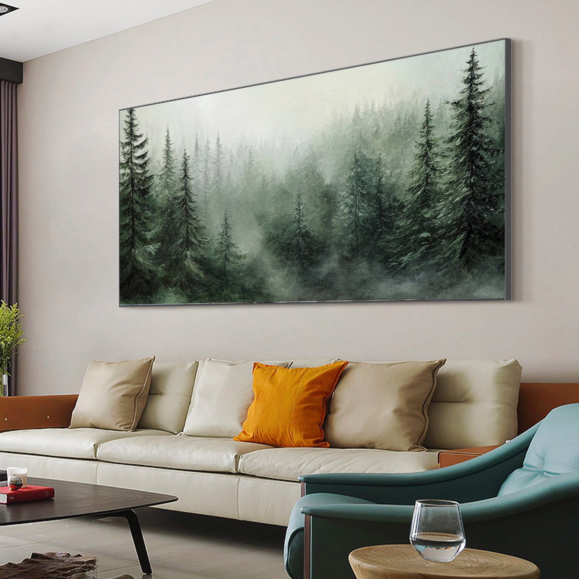 Misty Forest Landscape Painting Tranquil Wall Art for Cozy Interiors #BGM 053