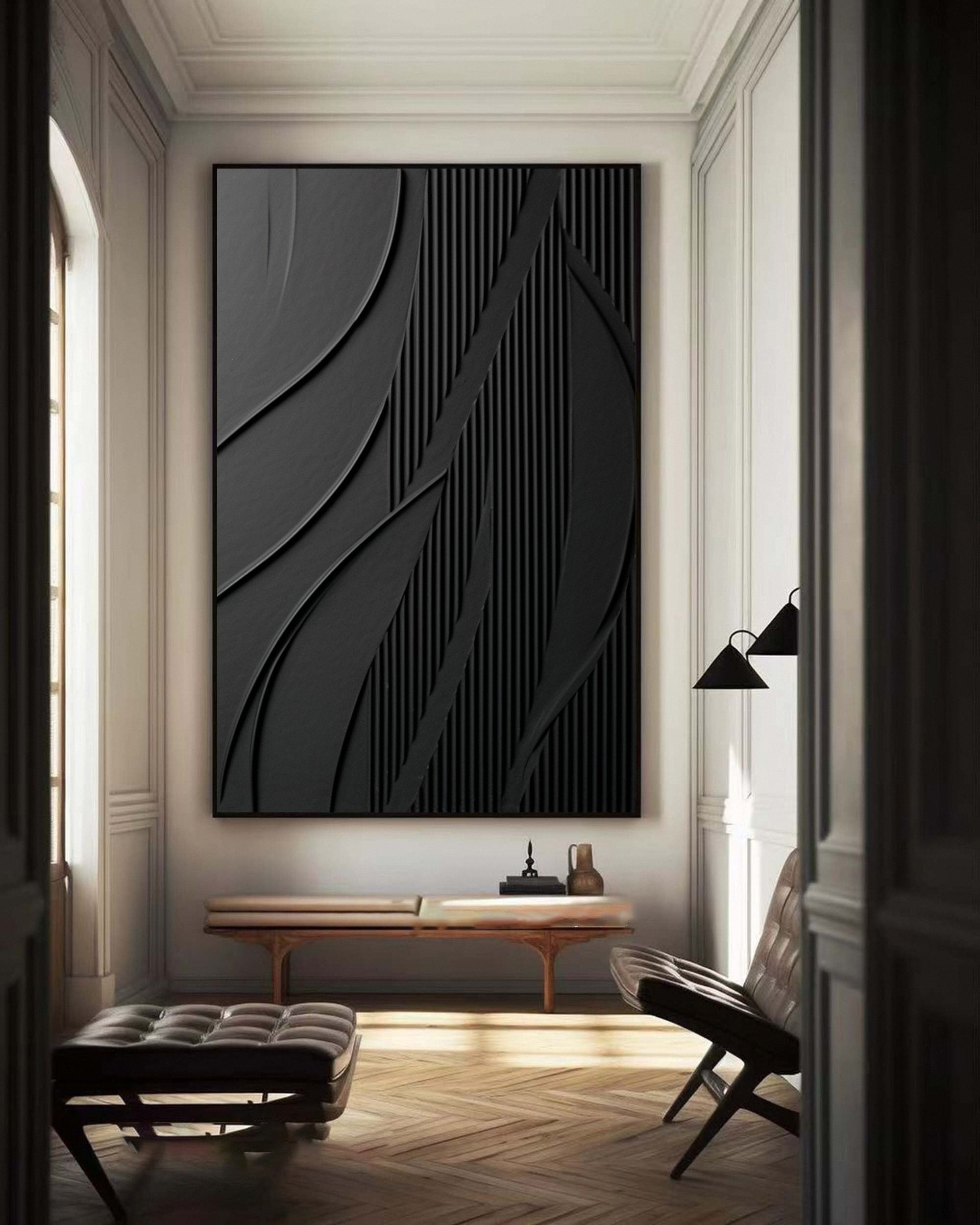 Luxury Textured Wall Art in Black for Upscale Interior Design #BM 096
