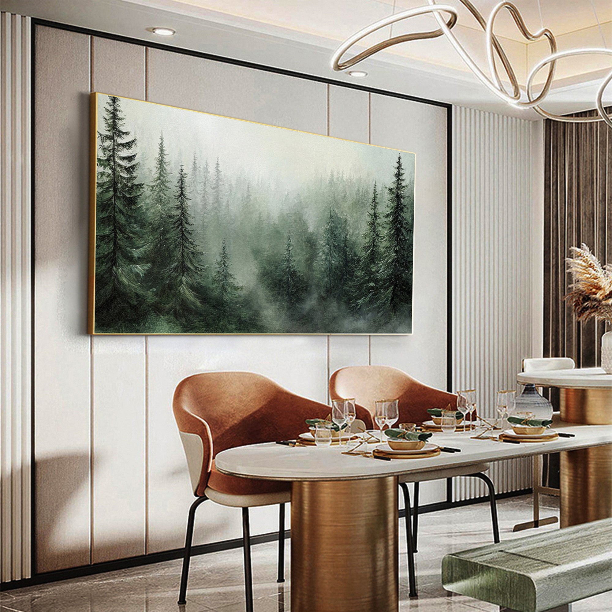 Misty Forest Landscape Painting Tranquil Wall Art for Cozy Interiors #BGM 053