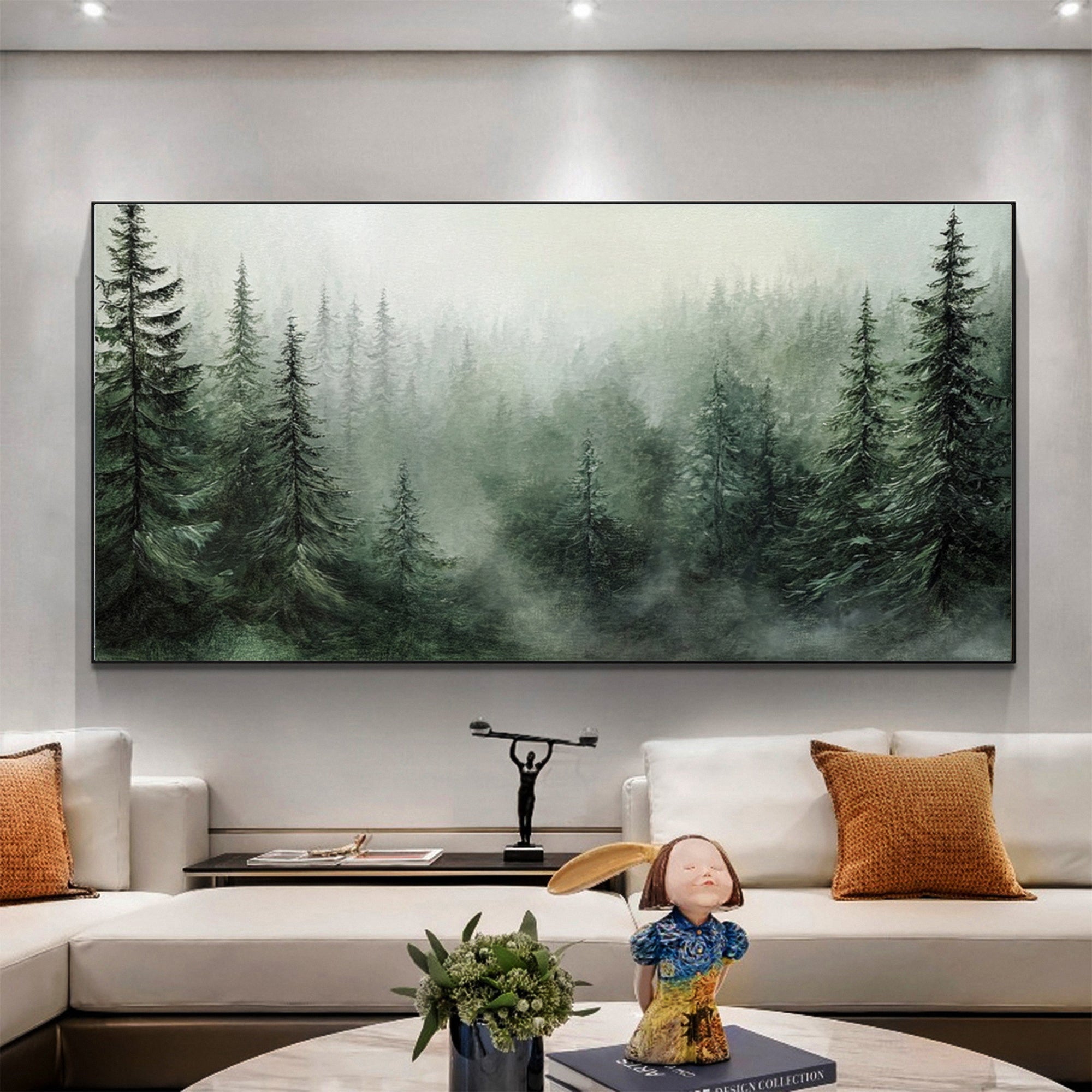 Misty Forest Landscape Painting Tranquil Wall Art for Cozy Interiors #BGM 053