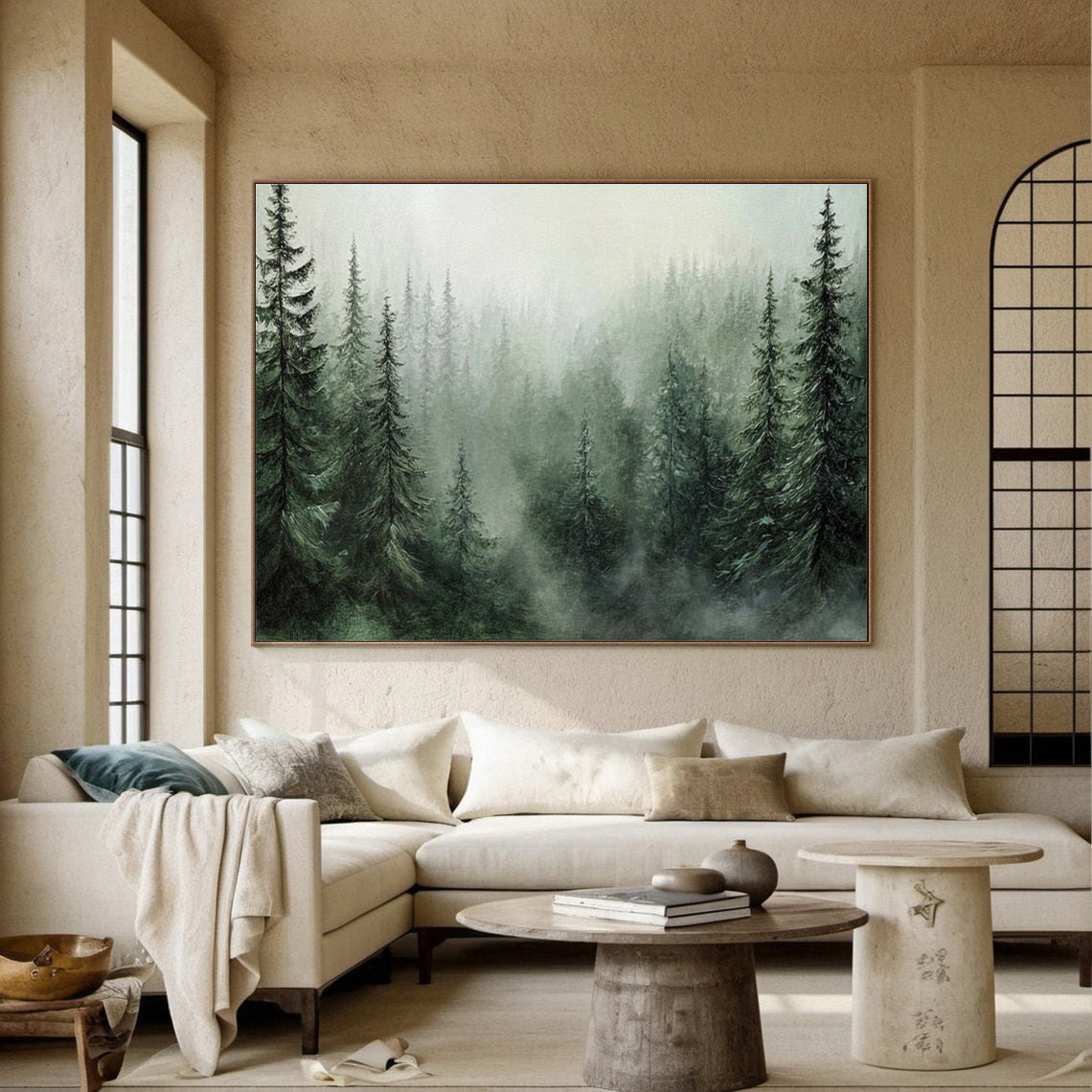 Misty Forest Landscape Painting Tranquil Wall Art for Cozy Interiors #BGM 053