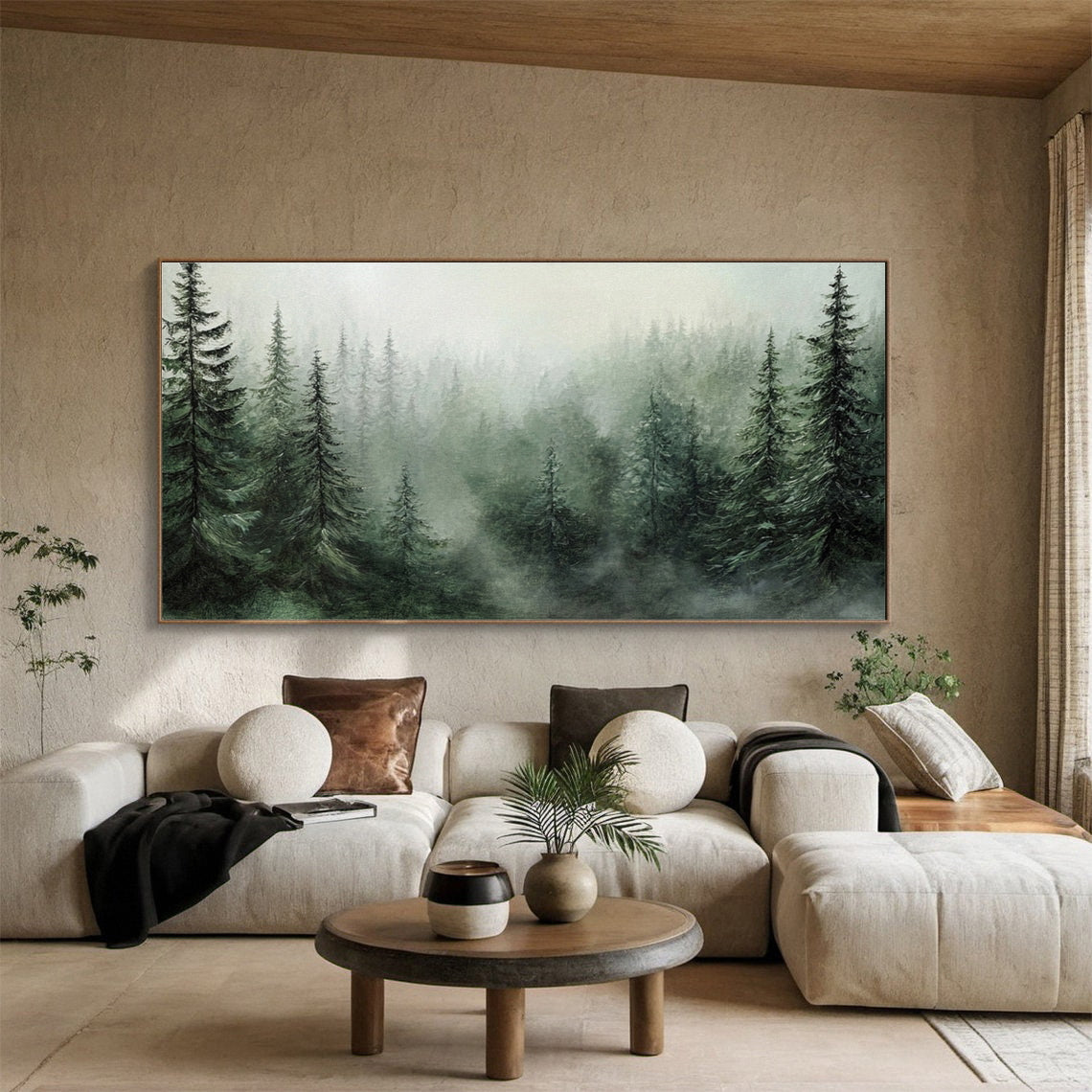 Misty Forest Landscape Painting Tranquil Wall Art for Cozy Interiors #BGM 053