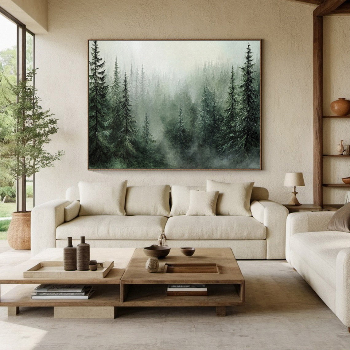 Misty Forest Landscape Painting Tranquil Wall Art for Cozy Interiors #BGM 053