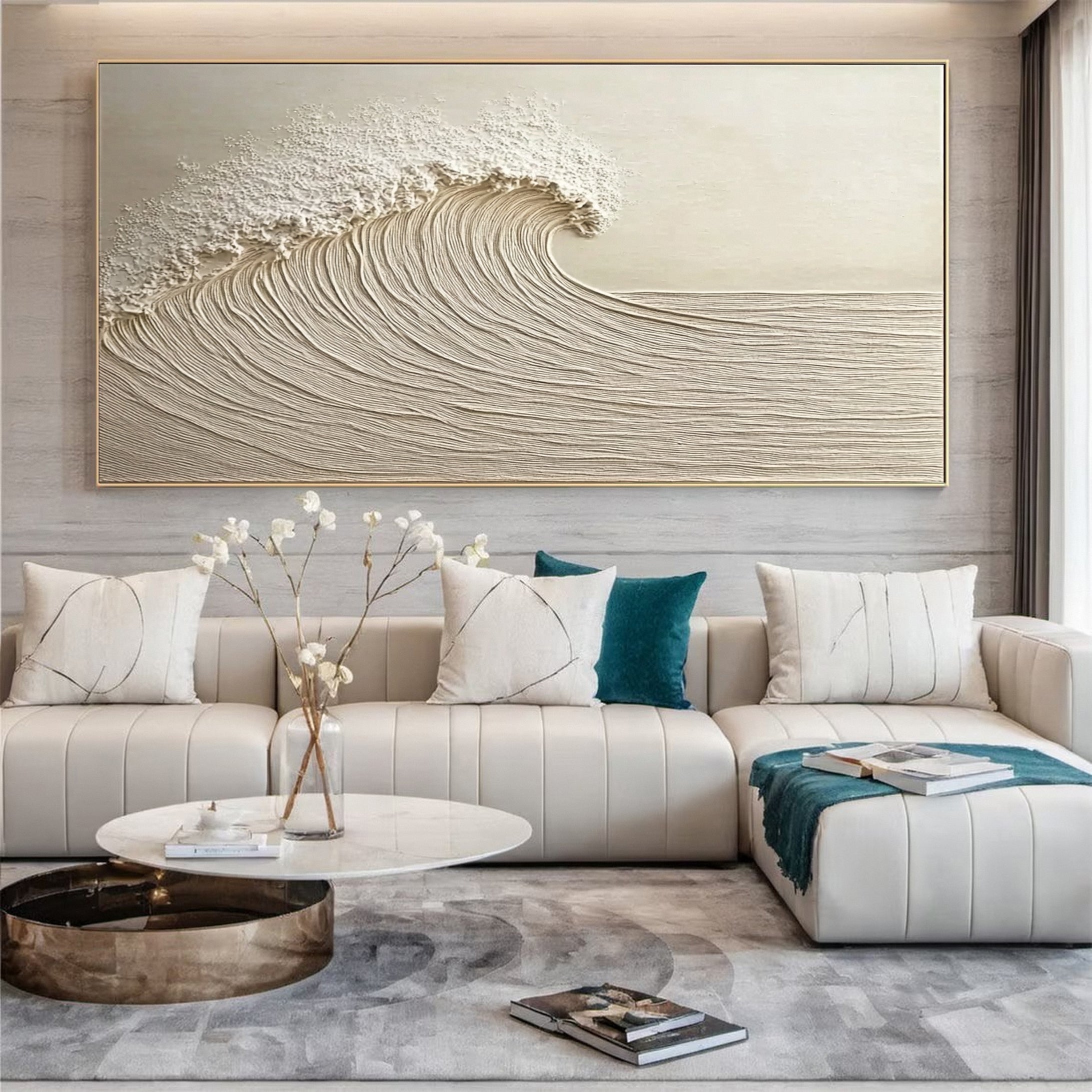 Large Abstract Seascape Canvas Textured Waves for Elegant Interiors #OP 034