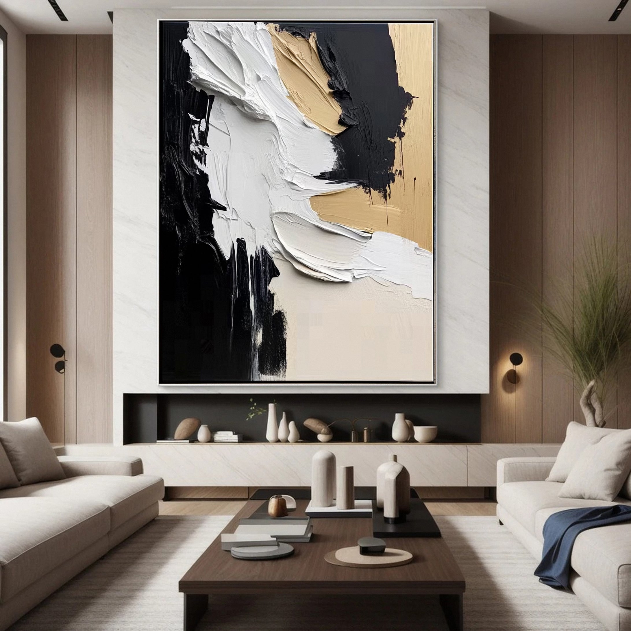 Modern Art Canvas Bold Textures and Metallic Gold Accents #BBM 063