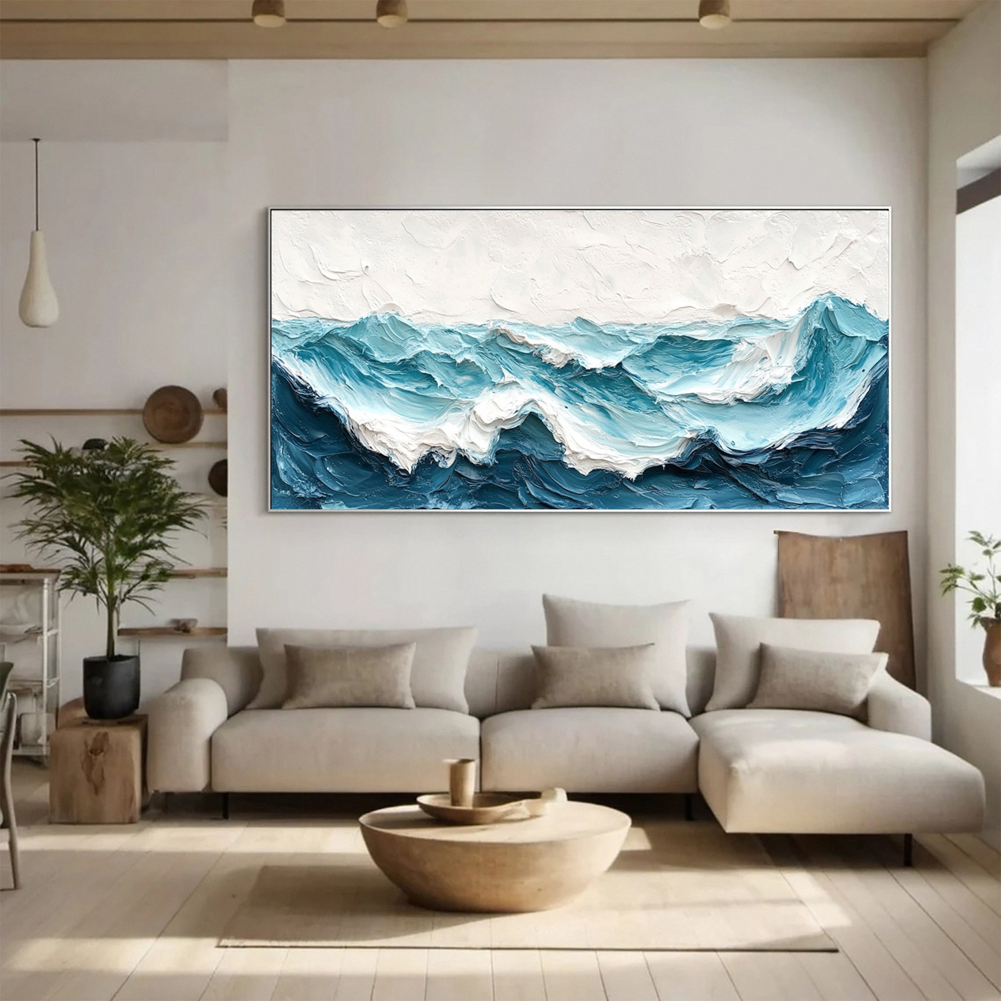Large Abstract Seascape Canvas Textured Waves for Elegant Interiors #OP 021