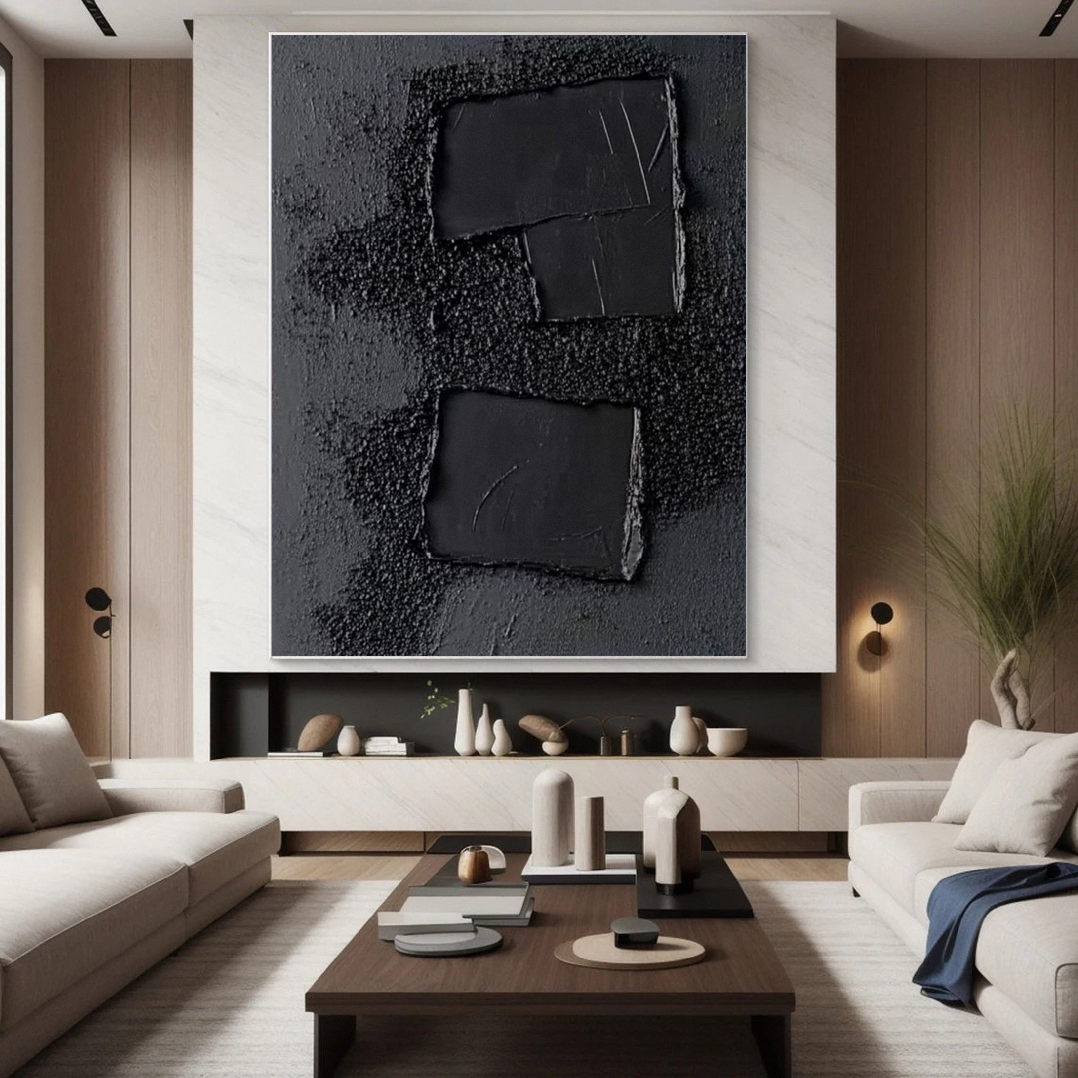 Monochrome Elegance Textured Black Abstract Wall Art #BM 126