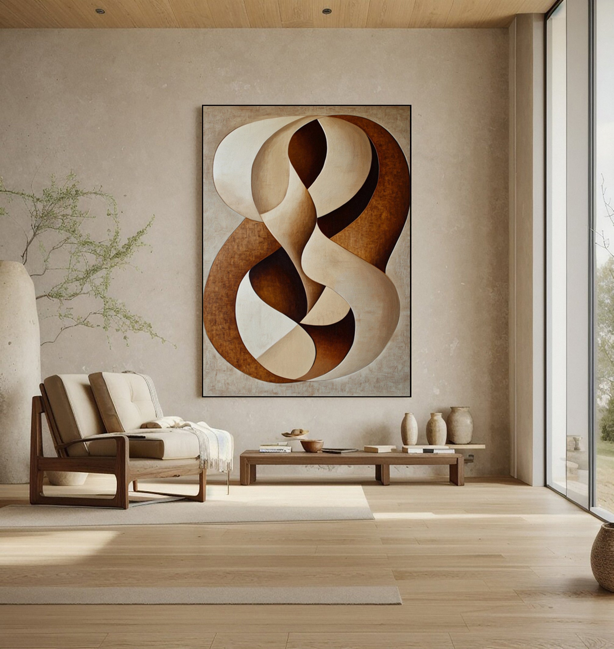 Neutral Flow: Modern Abstract with Interlocking Organic Shape #BGA 295