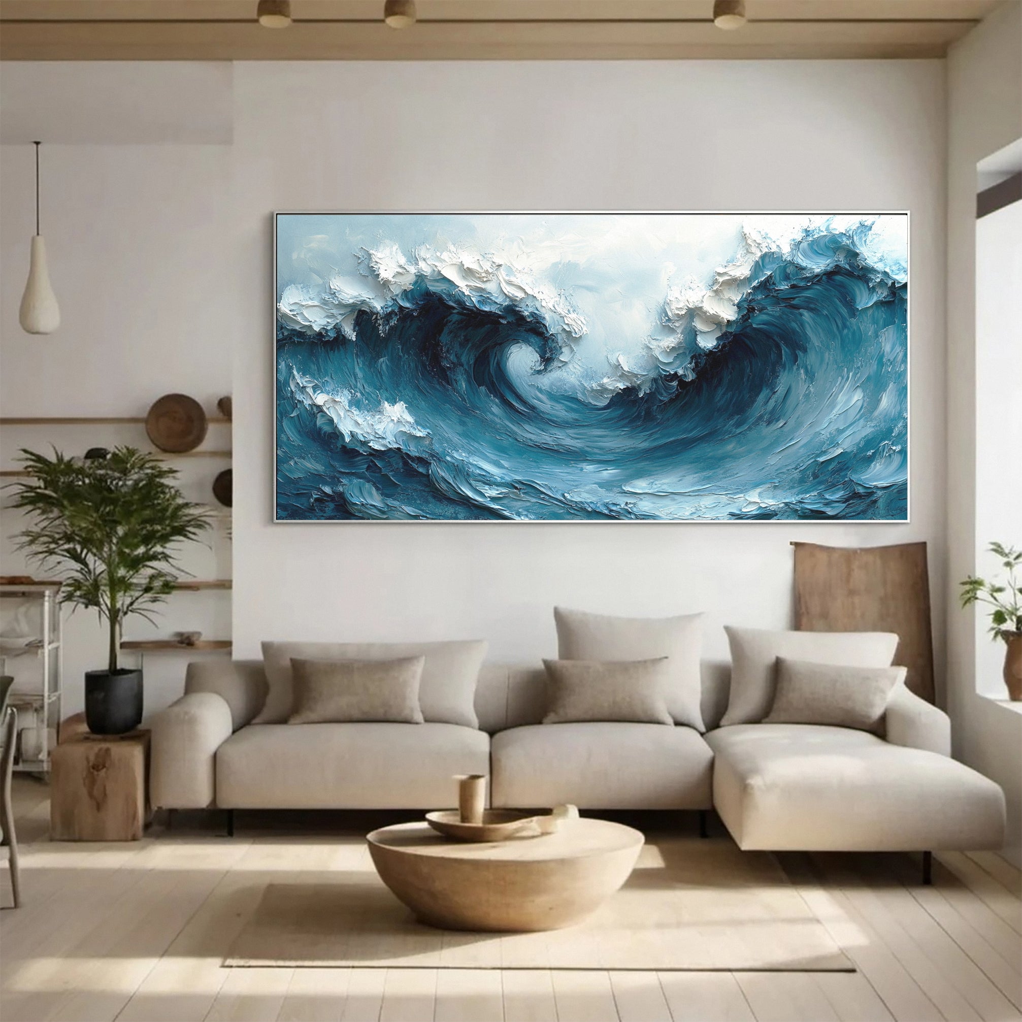 Large Abstract Seascape Canvas Textured Waves for Elegant Interiors #OP 020