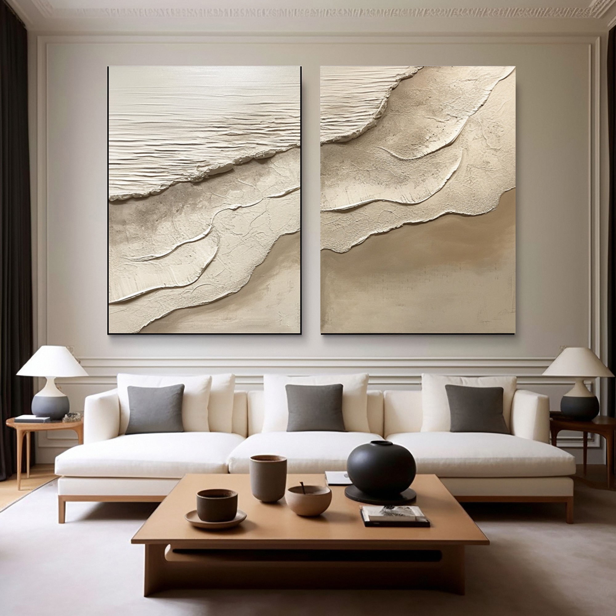 Contemporary Neutral Beach Art with Textured Sand and Water #BGA 301