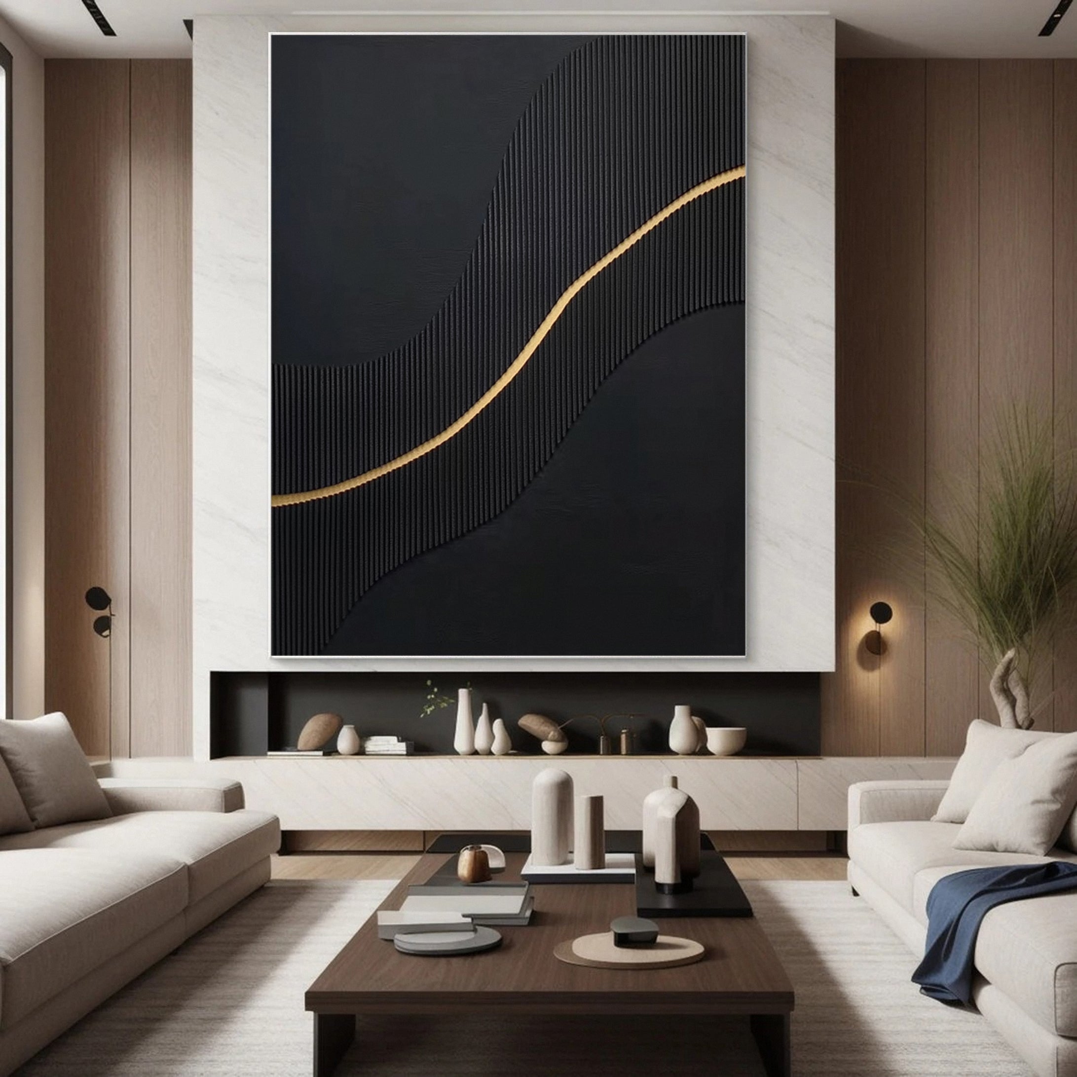 Luxury Textured Wall Art in Black and Gold for Upscale Interior Design #BM 114