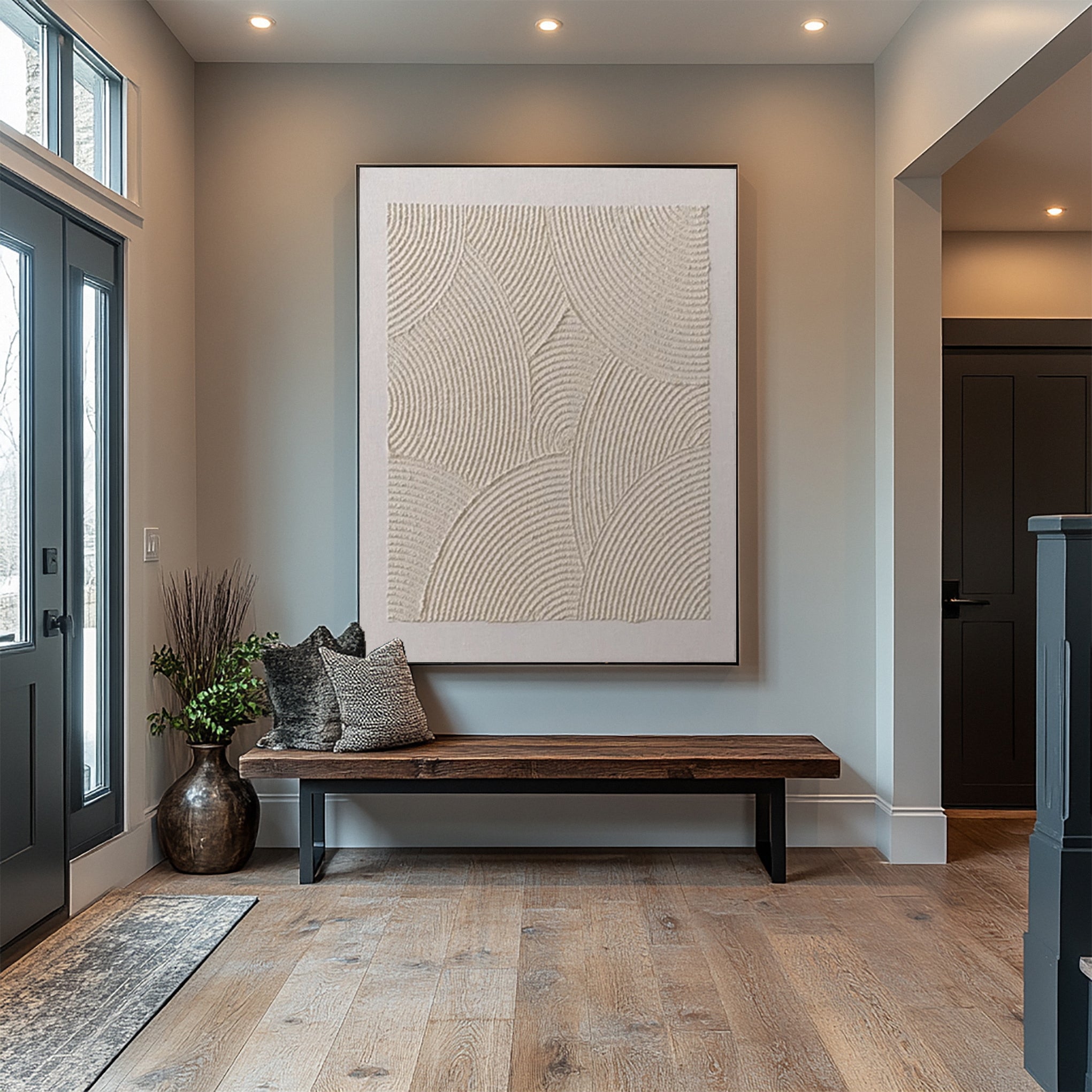 Minimalist Neutral Art with Textured Emanating Curves #BGA 315
