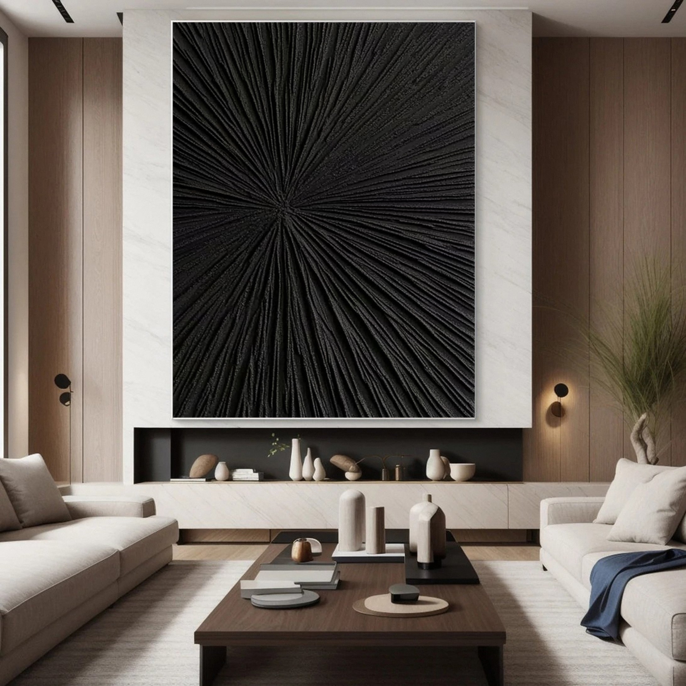 Monochrome Elegance Textured Black Abstract Wall Art #BM 122
