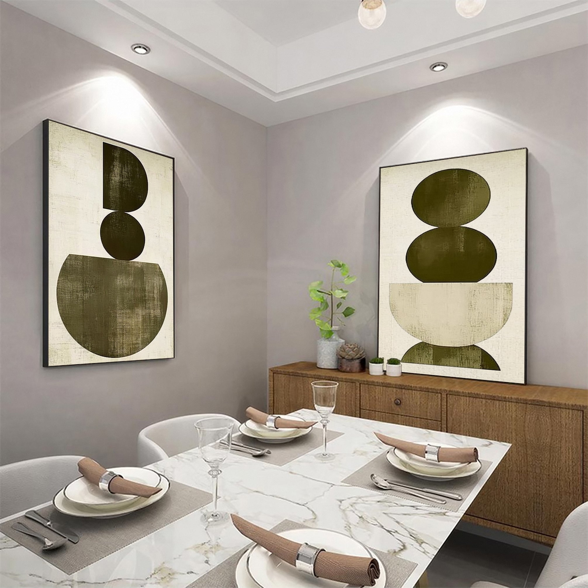 Large Wabi Sabi Geometric Abstract Canvas Art Set Of 2 #WS 051