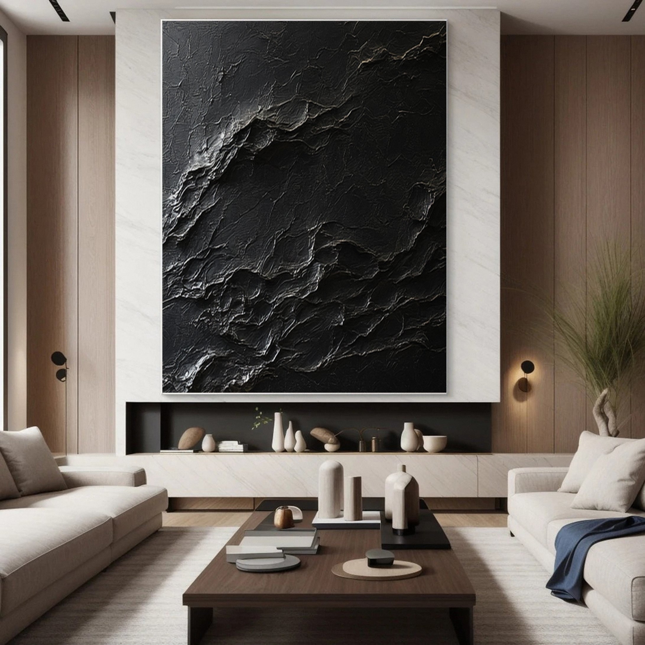 Monochrome Elegance Textured Black Abstract Wall Art #BM 120