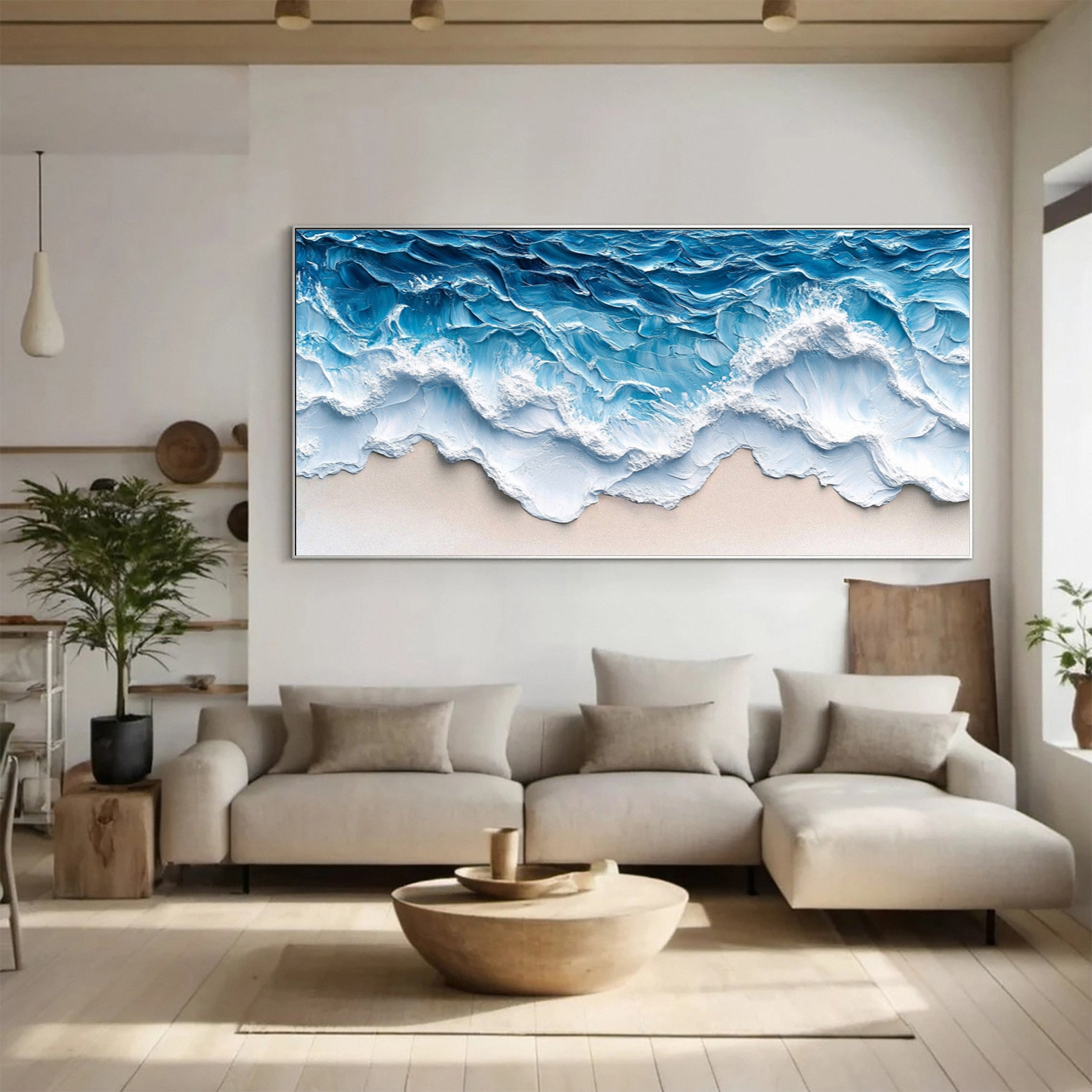 Large Abstract Seascape Canvas Textured Waves for Elegant Interiors #OP 023