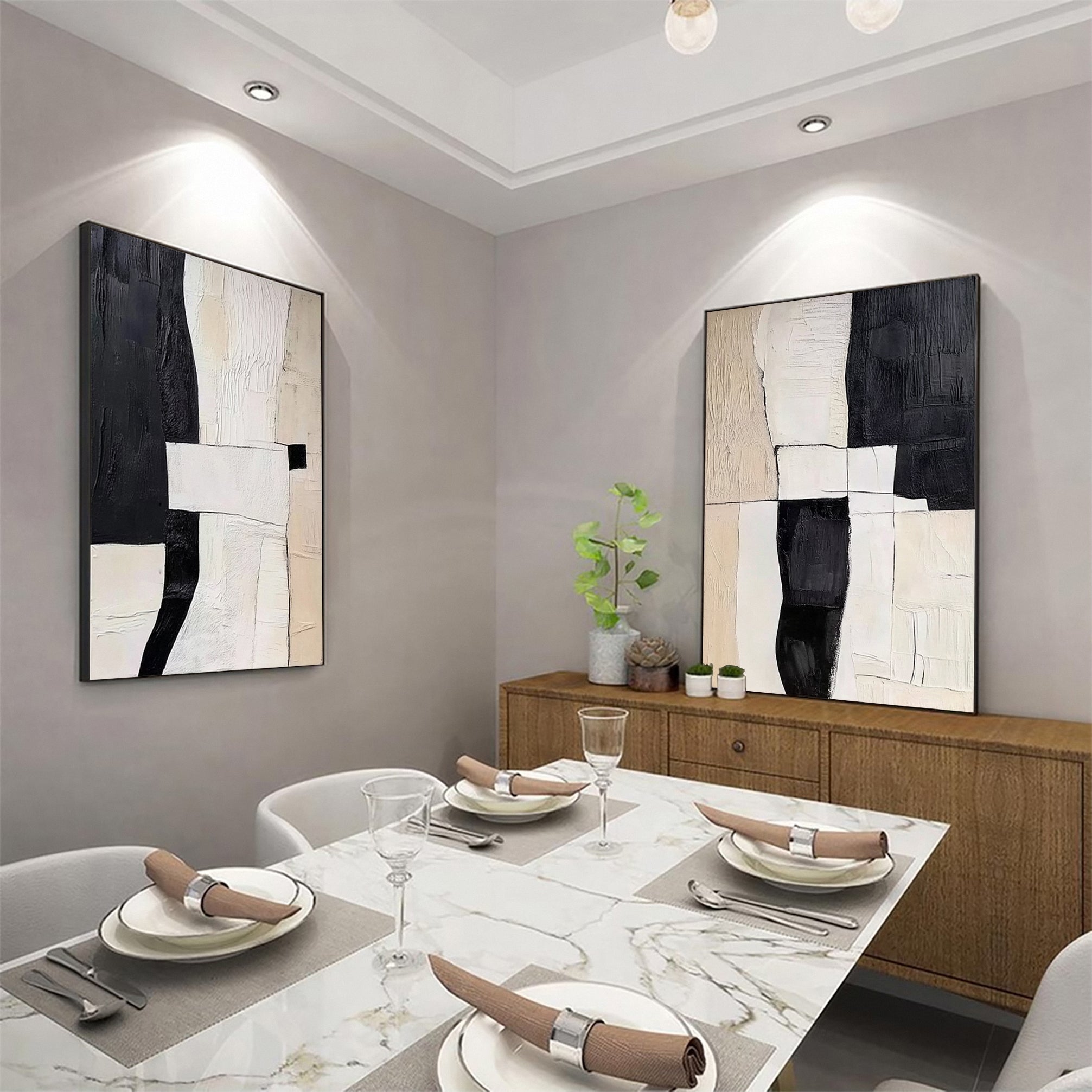 Modern Contrast Black & White Abstract Wall Art Set Of 2 #BWA 019