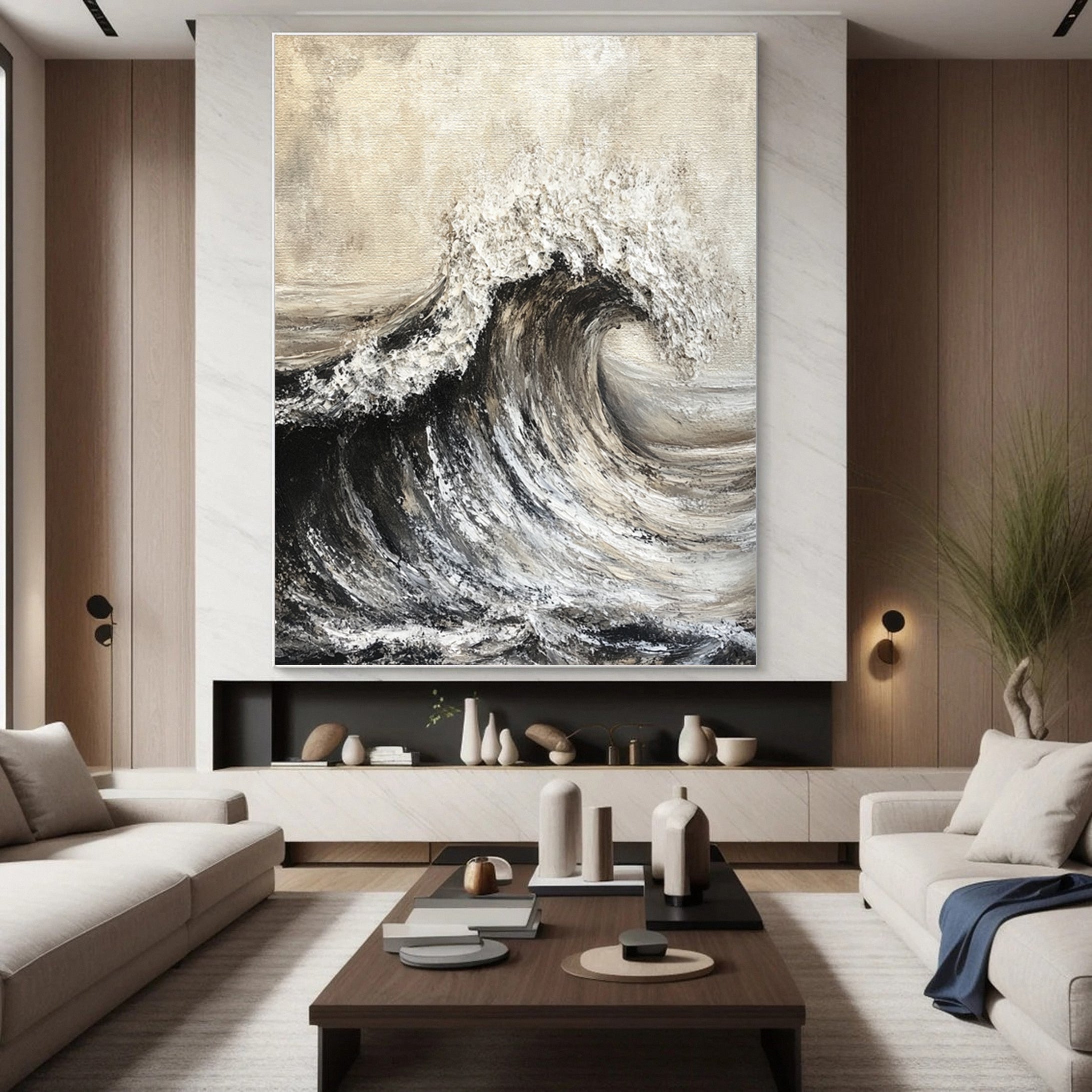 Luxury Ocean Wave Art with 3D Textured Finish for Upscale Homes #OP 038