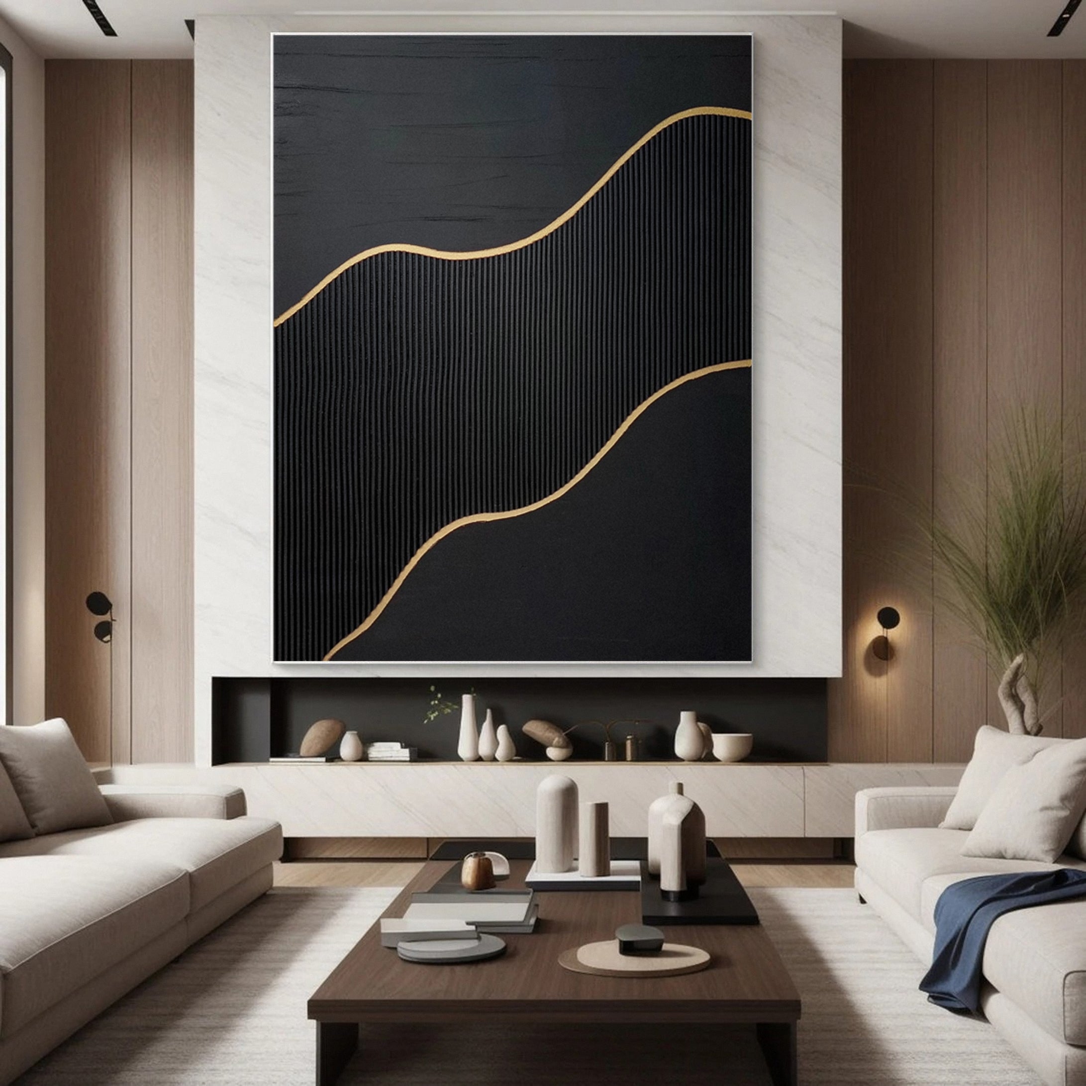 Luxury Textured Wall Art in Black and Gold for Upscale Interior Design #BM 113