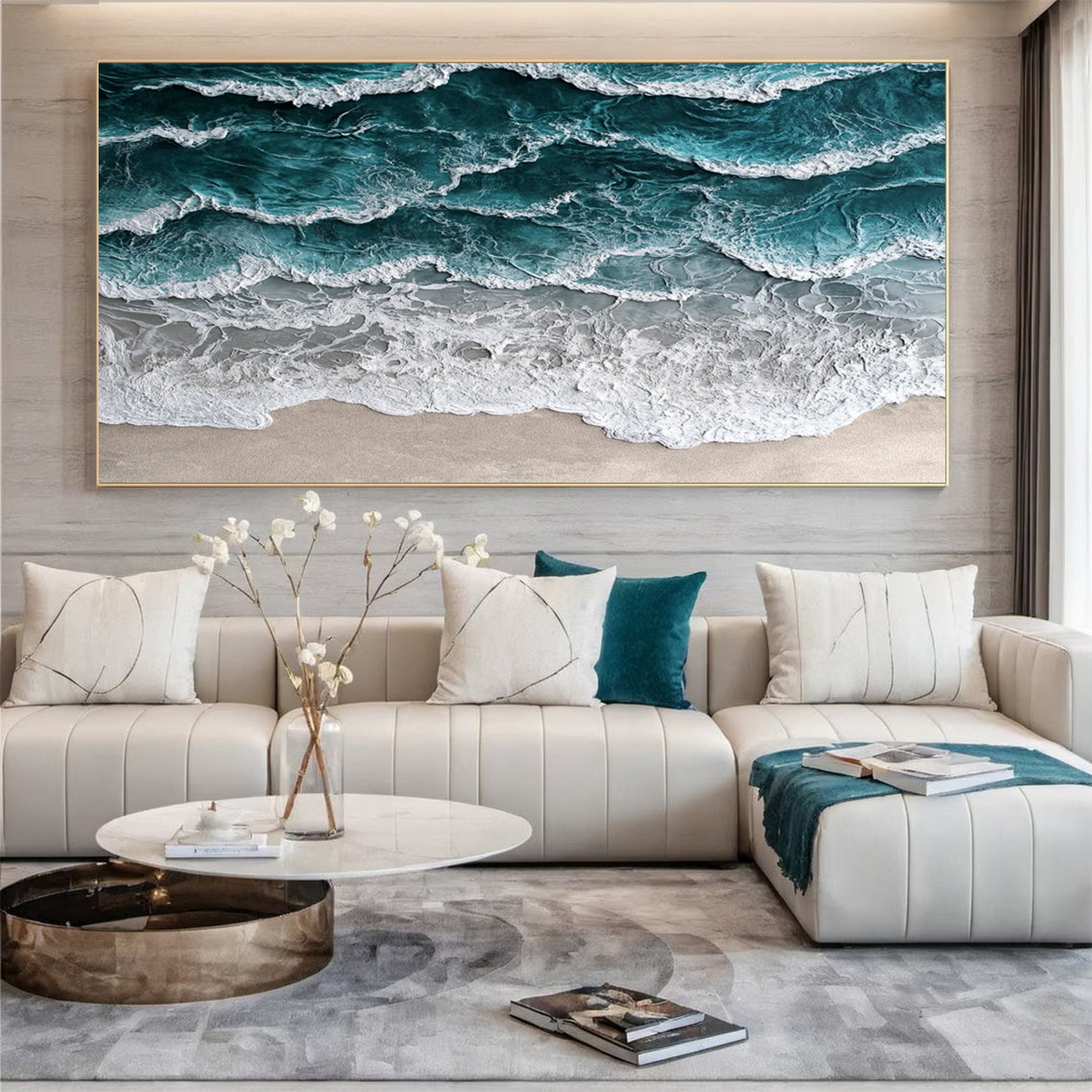 Large Abstract Seascape Canvas Textured Waves for Elegant Interiors #OP 024