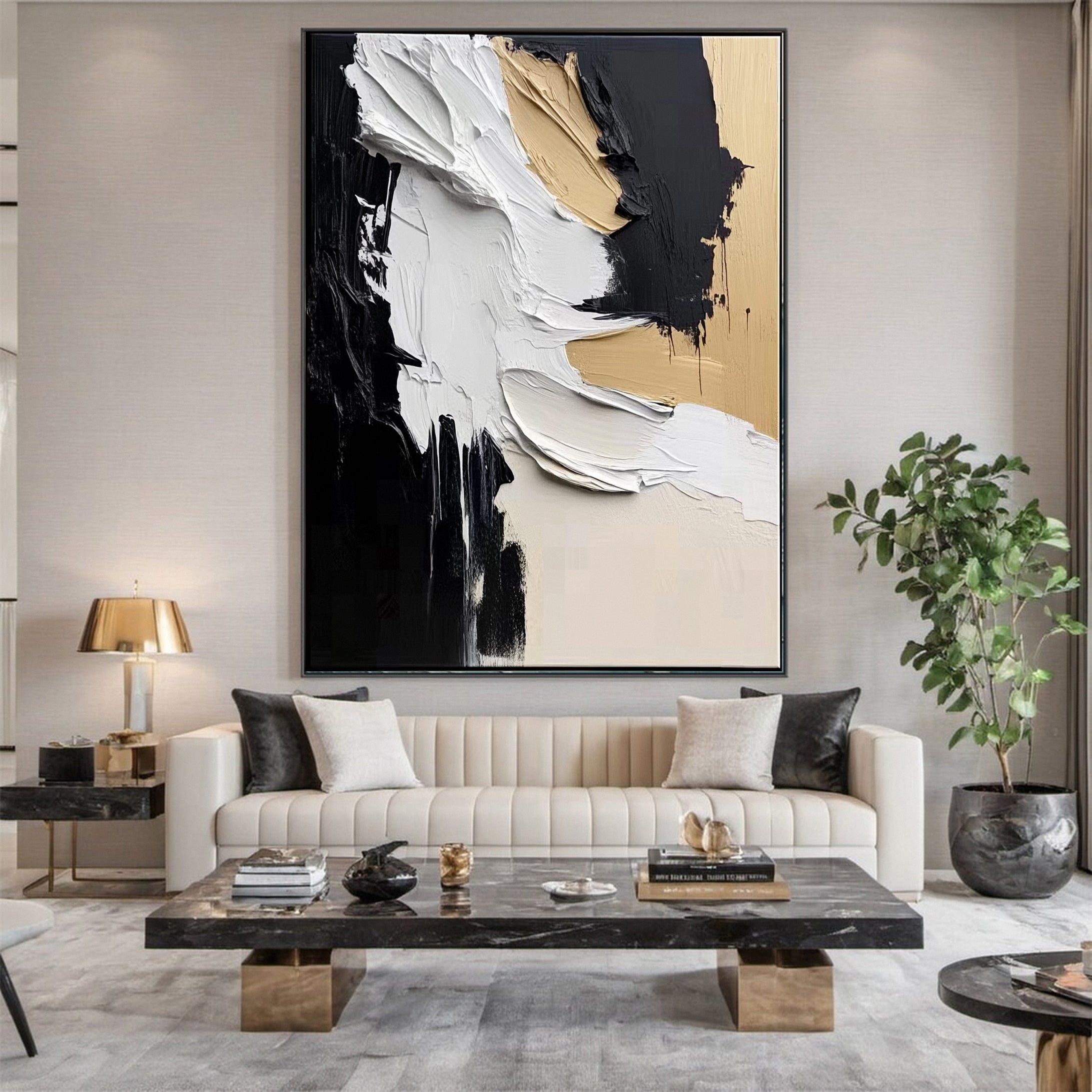 Modern Art Canvas Bold Textures and Metallic Gold Accents #BBM 063
