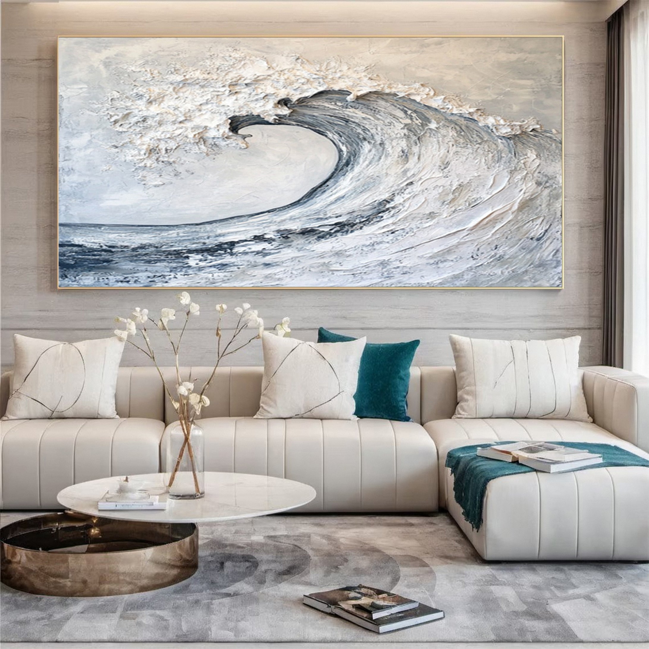 Large Abstract Sea Waves Artwork for Contemporary Wall Decor #OP 016