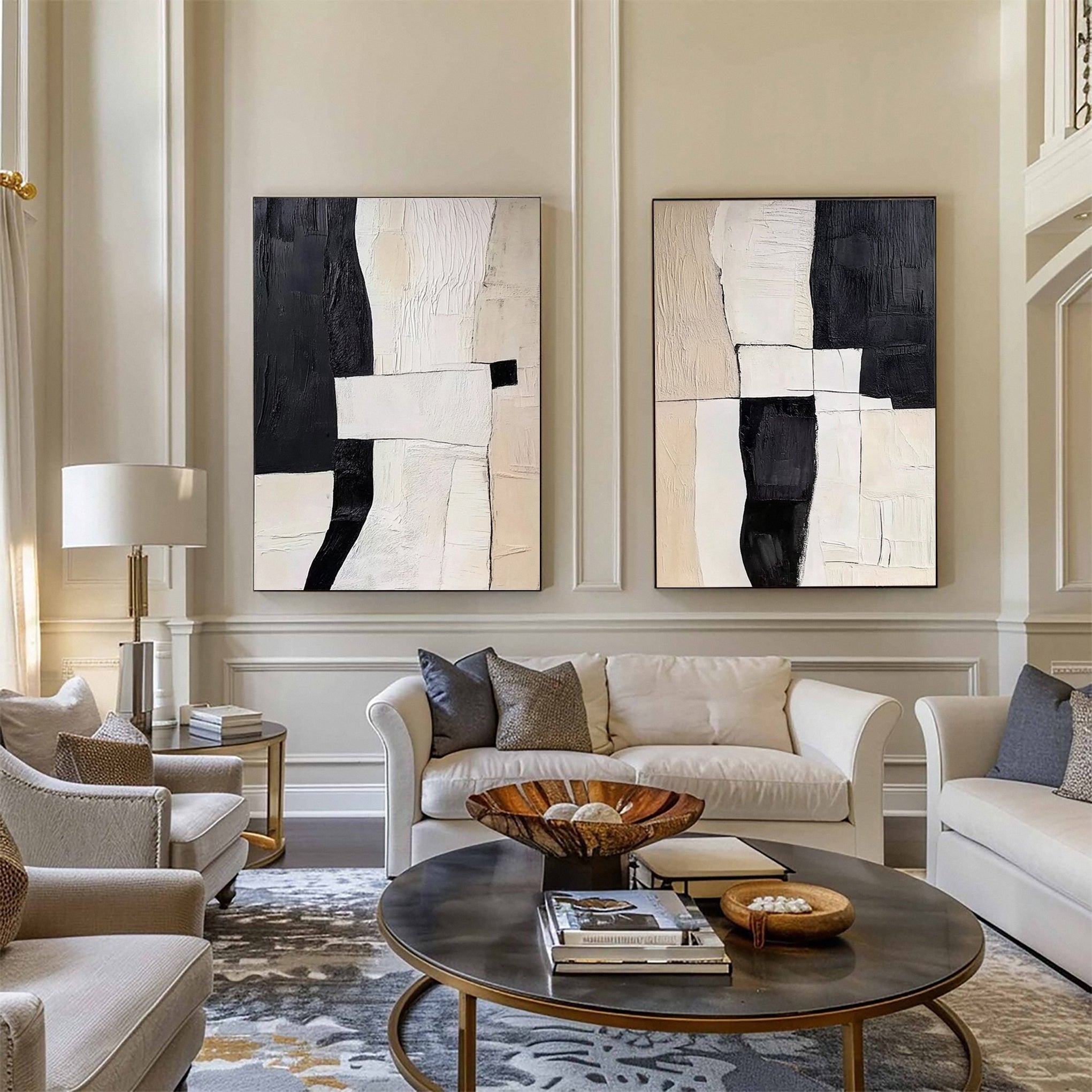 Modern Contrast Black & White Abstract Wall Art Set Of 2 #BWA 019