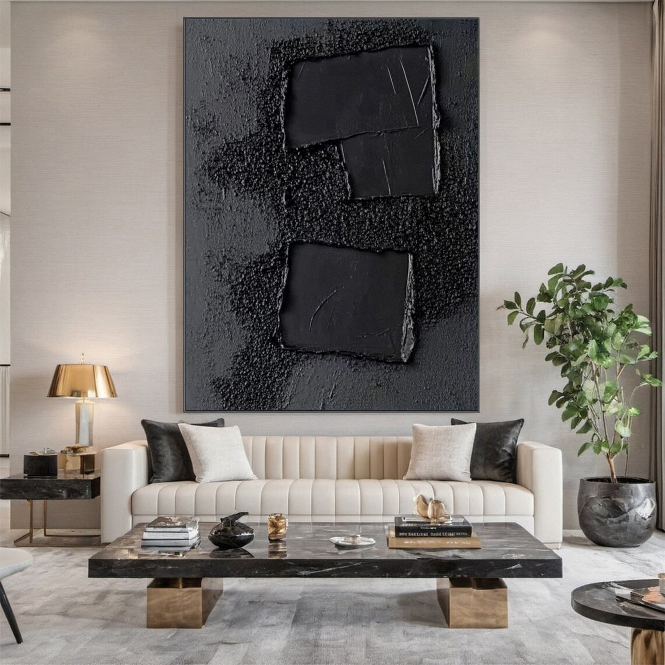 Monochrome Elegance Textured Black Abstract Wall Art #BM 126
