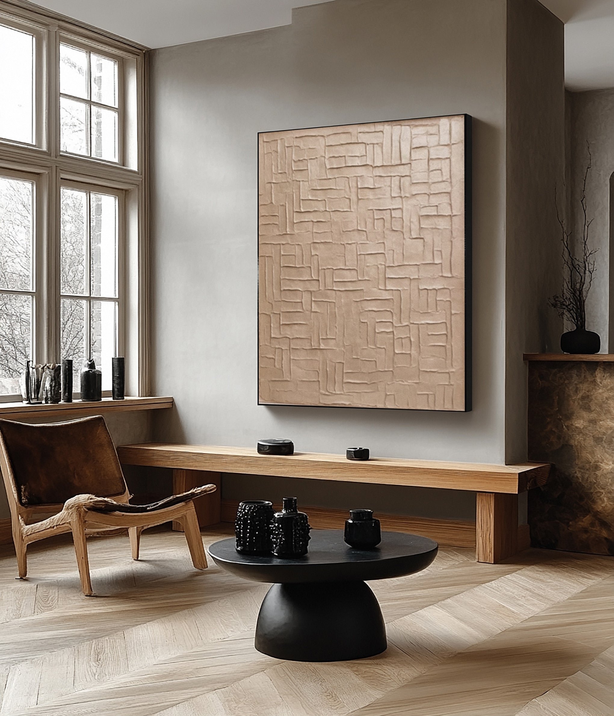 Modern Abstract Canvas with Textured Interlocking Forms #BGA 308