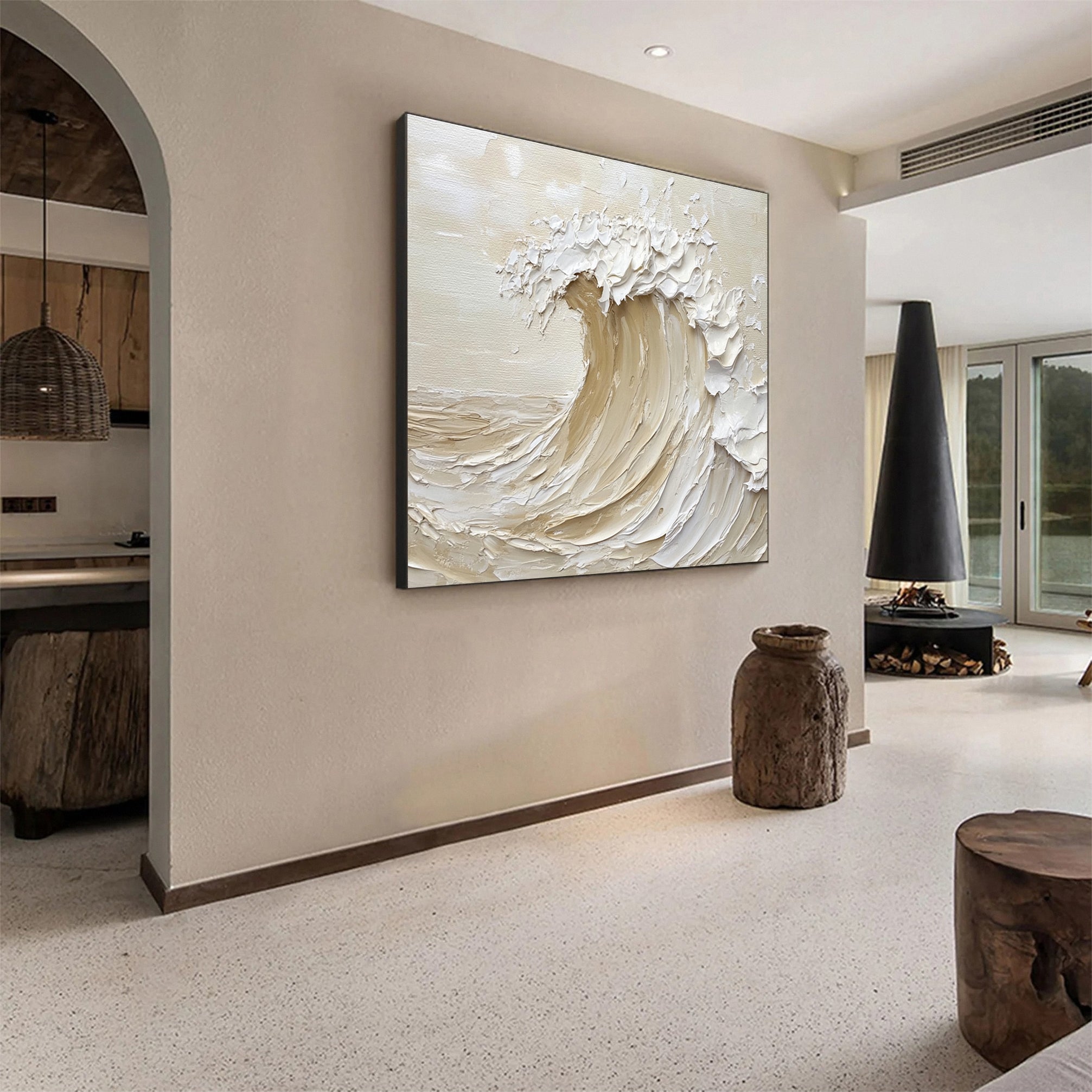 Luxury Ocean Wave Art with 3D Textured Finish for Upscale Homes #OP 037