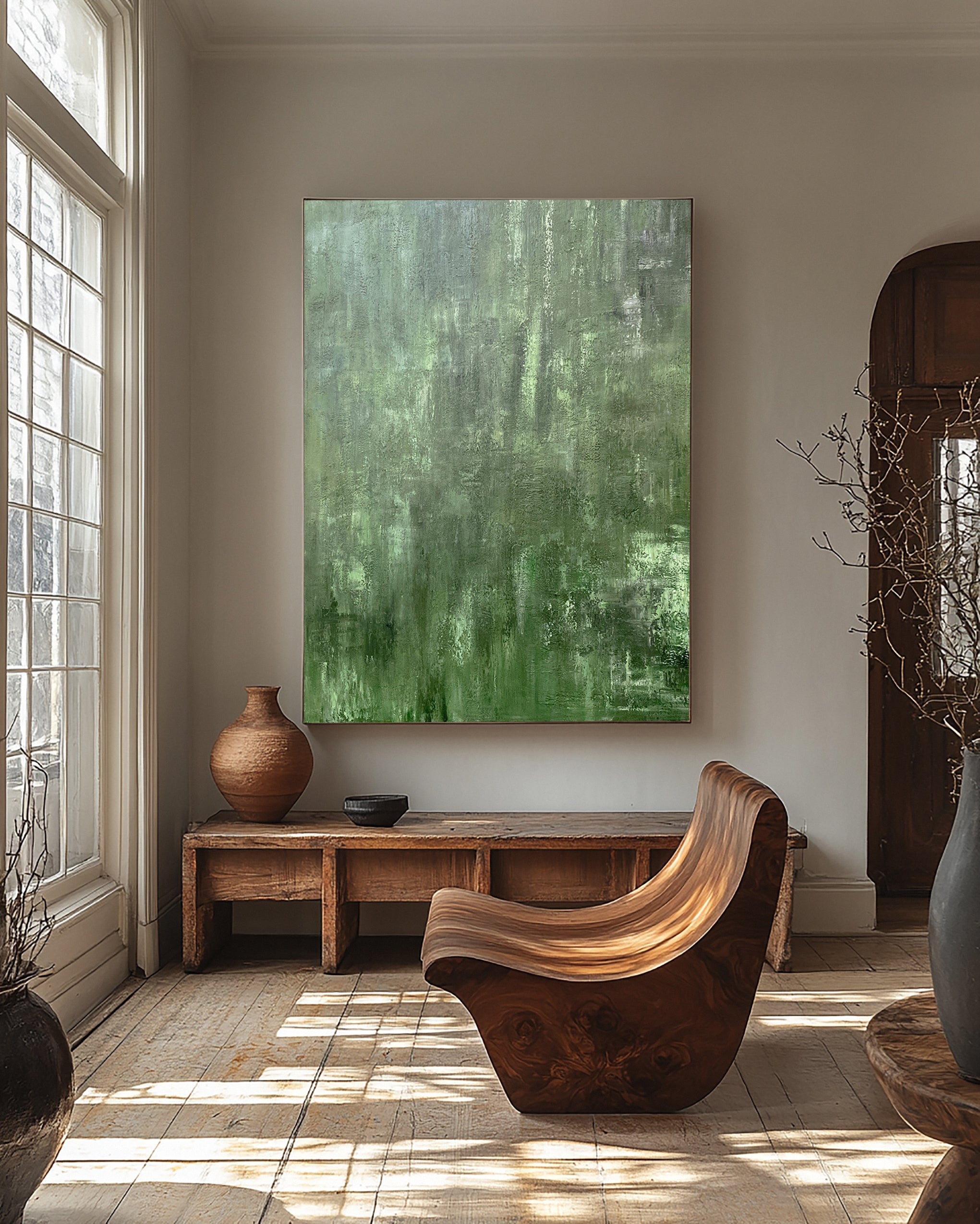 Contemporary Green Abstract with Visible Brushstrokes #BGA 300