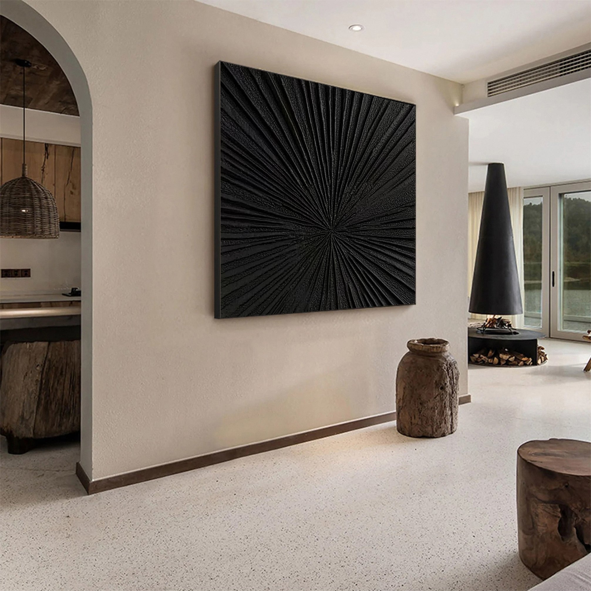 Monochrome Elegance Textured Black Abstract Wall Art #BM 123