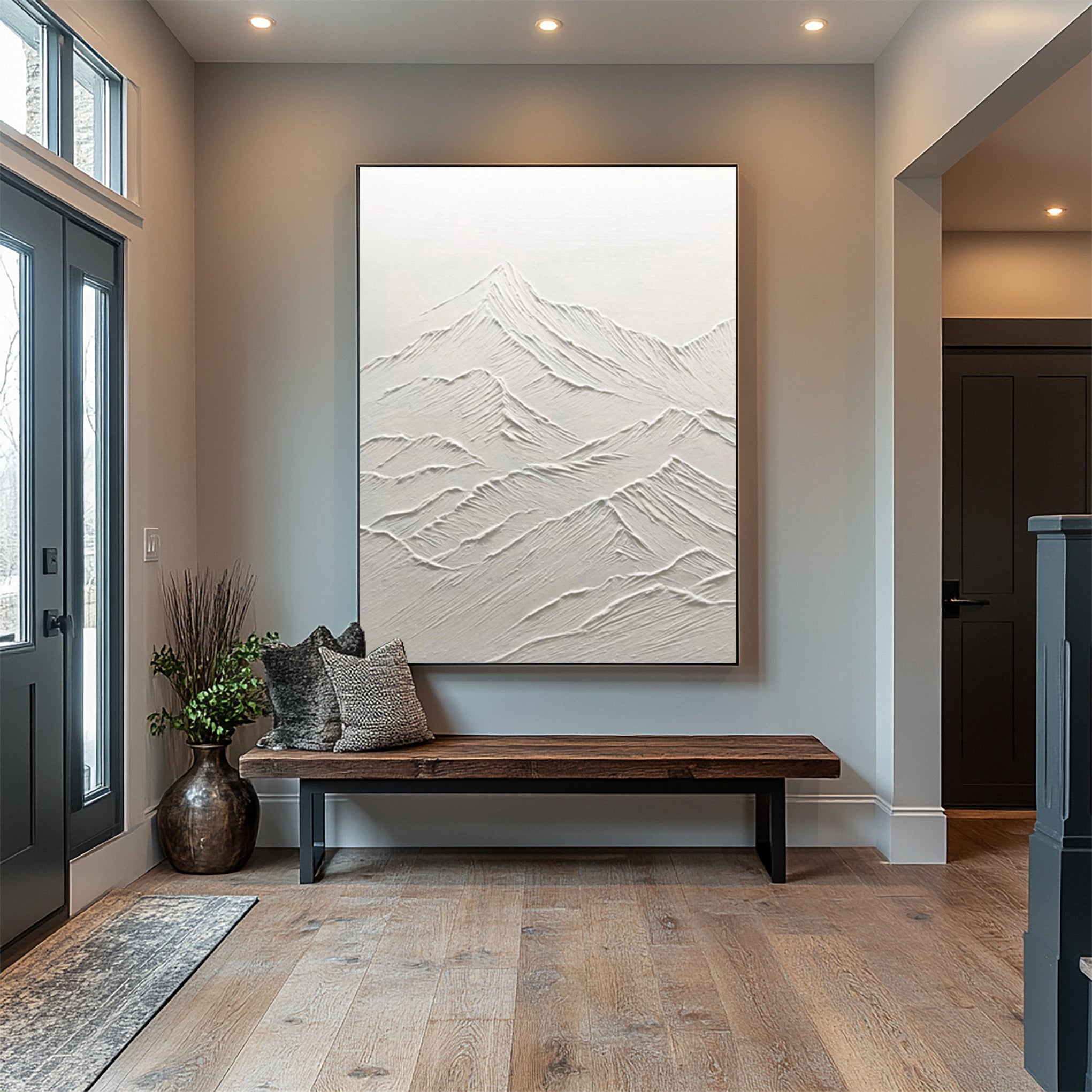 Modern Abstract Canvas with Textured White Ridges and Valleys #BGA 344