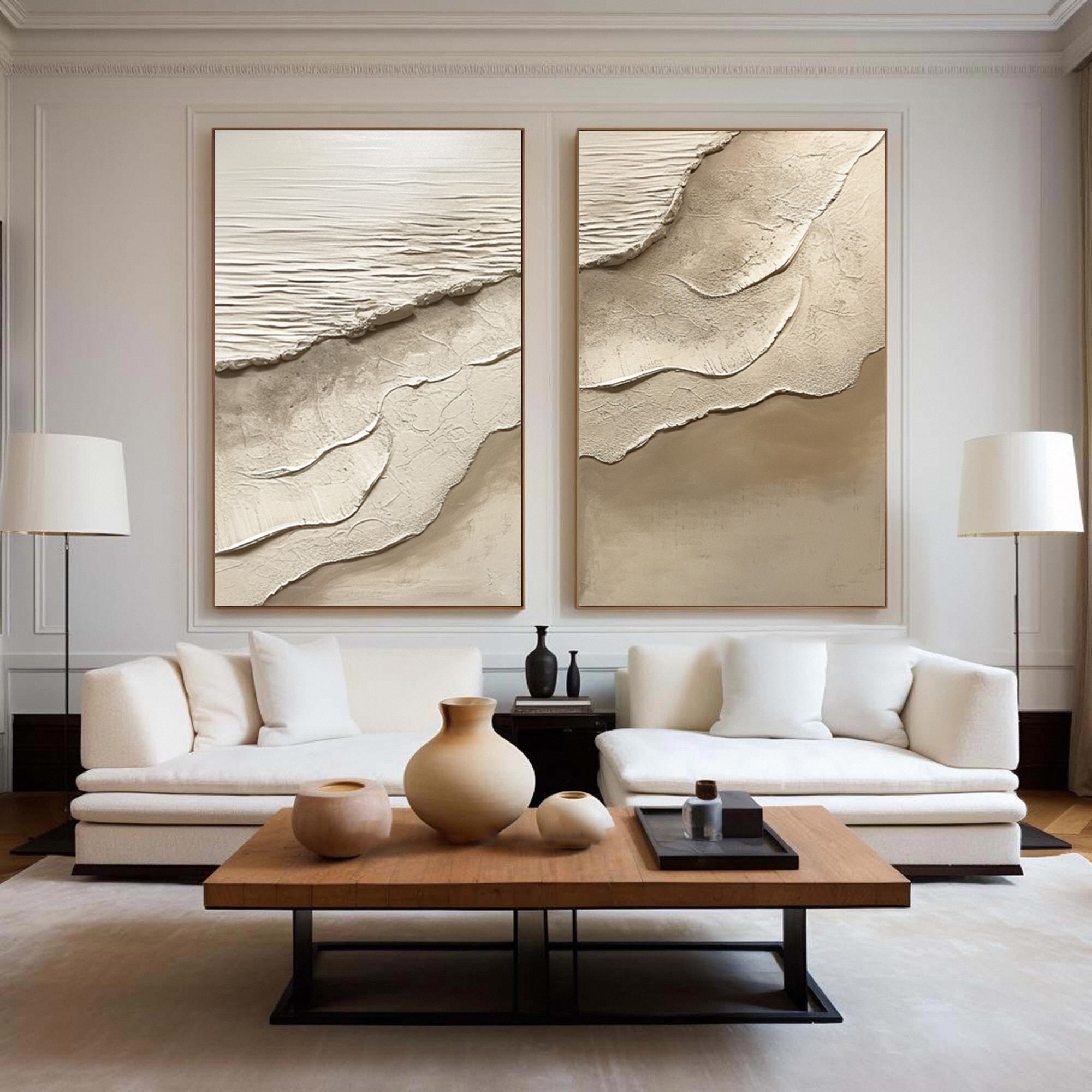 Contemporary Neutral Beach Art with Textured Sand and Water #BGA 301
