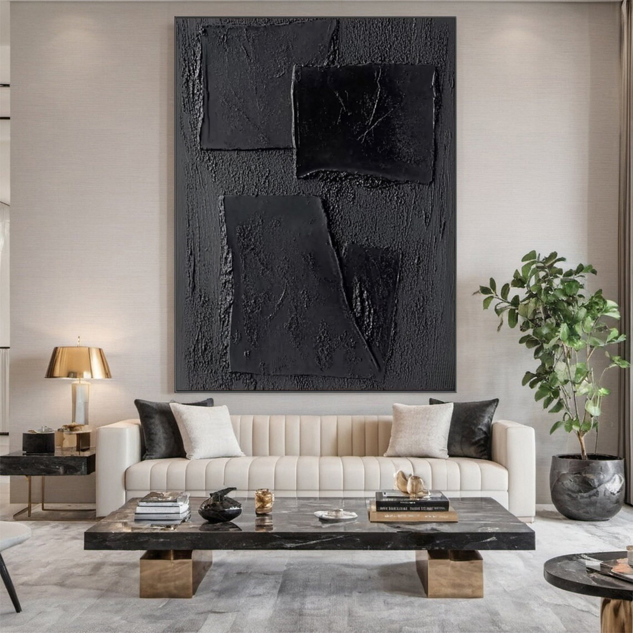 Monochrome Elegance Textured Black Abstract Wall Art #BM 127