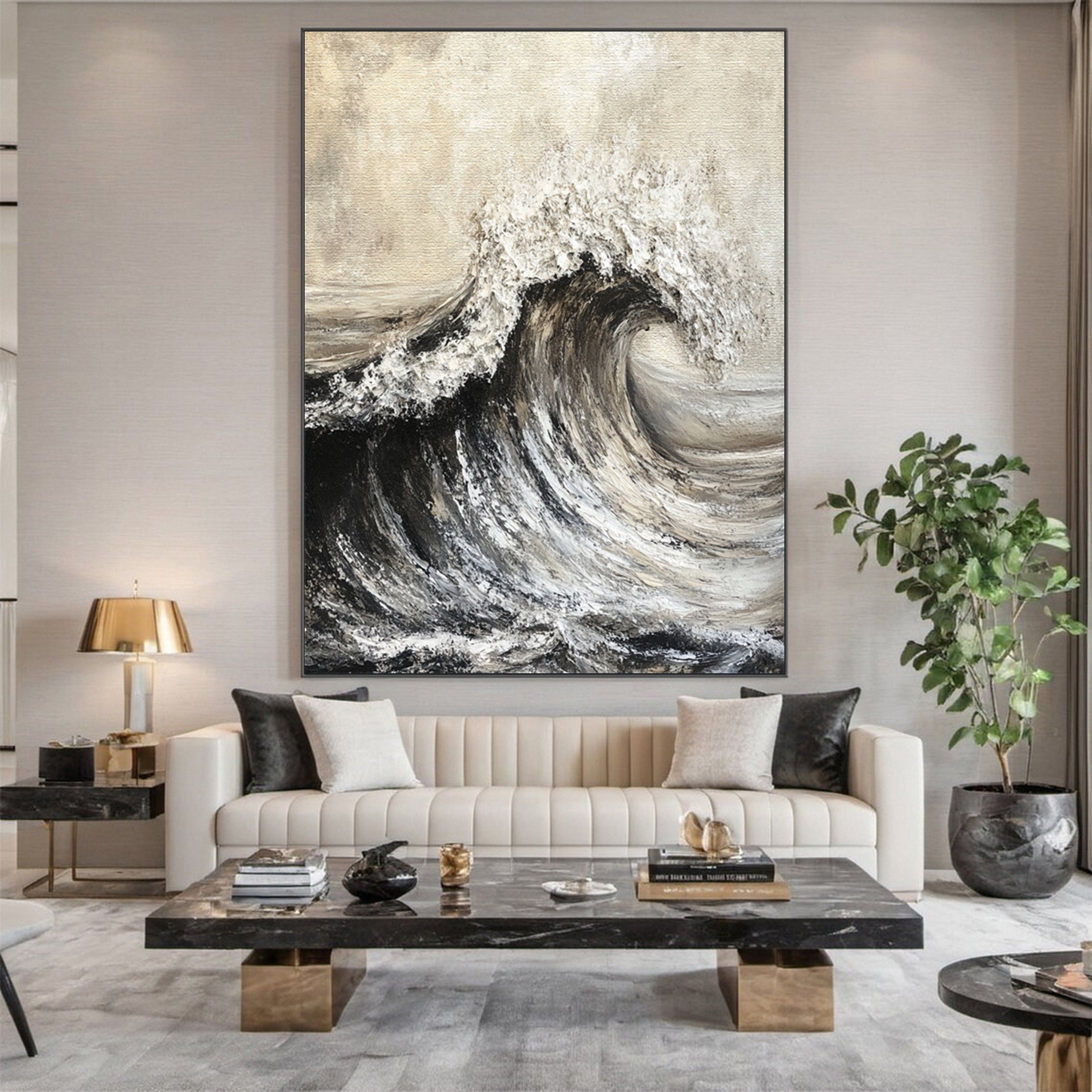 Luxury Ocean Wave Art with 3D Textured Finish for Upscale Homes #OP 038