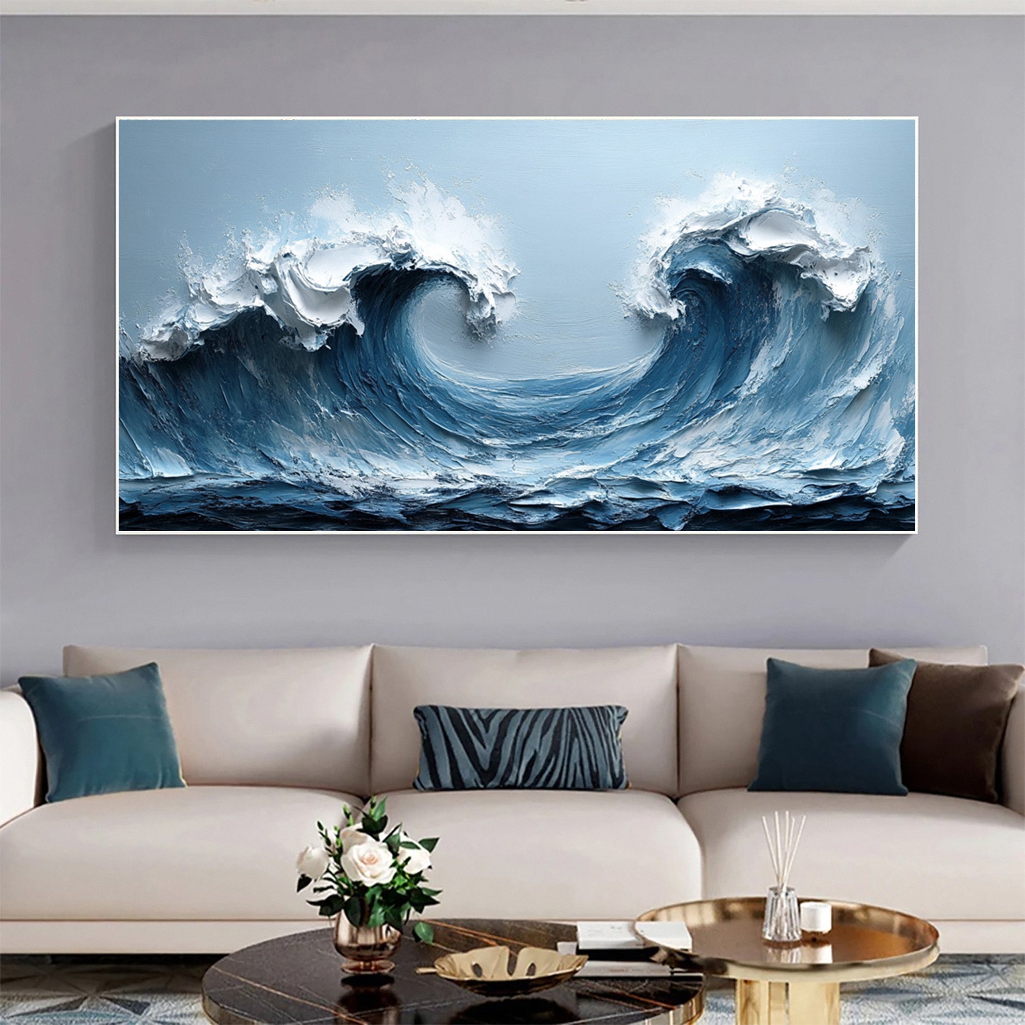 Large Abstract Seascape Canvas Textured Waves for Elegant Interiors #OP 019