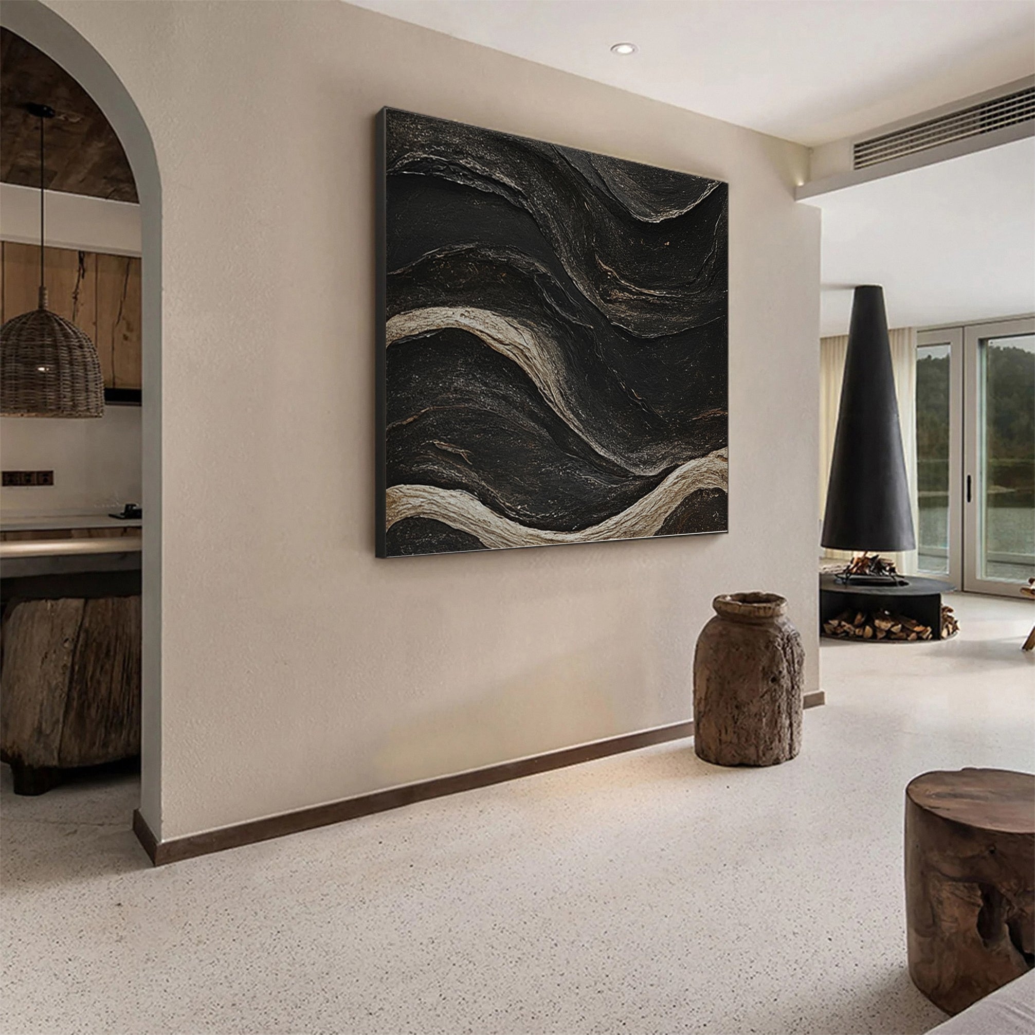 Monochrome Elegance Textured Black Abstract Wall Art #BM 129