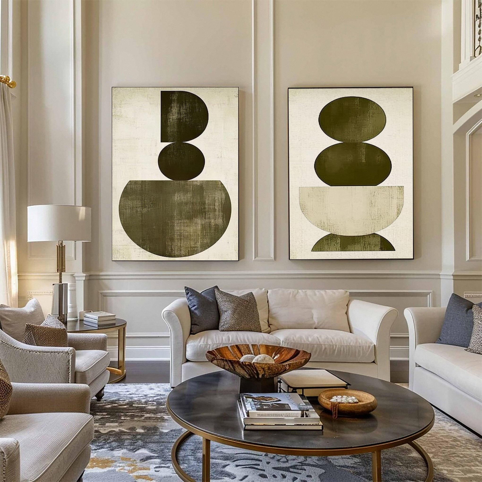 Large Wabi Sabi Geometric Abstract Canvas Art Set Of 2 #WS 051