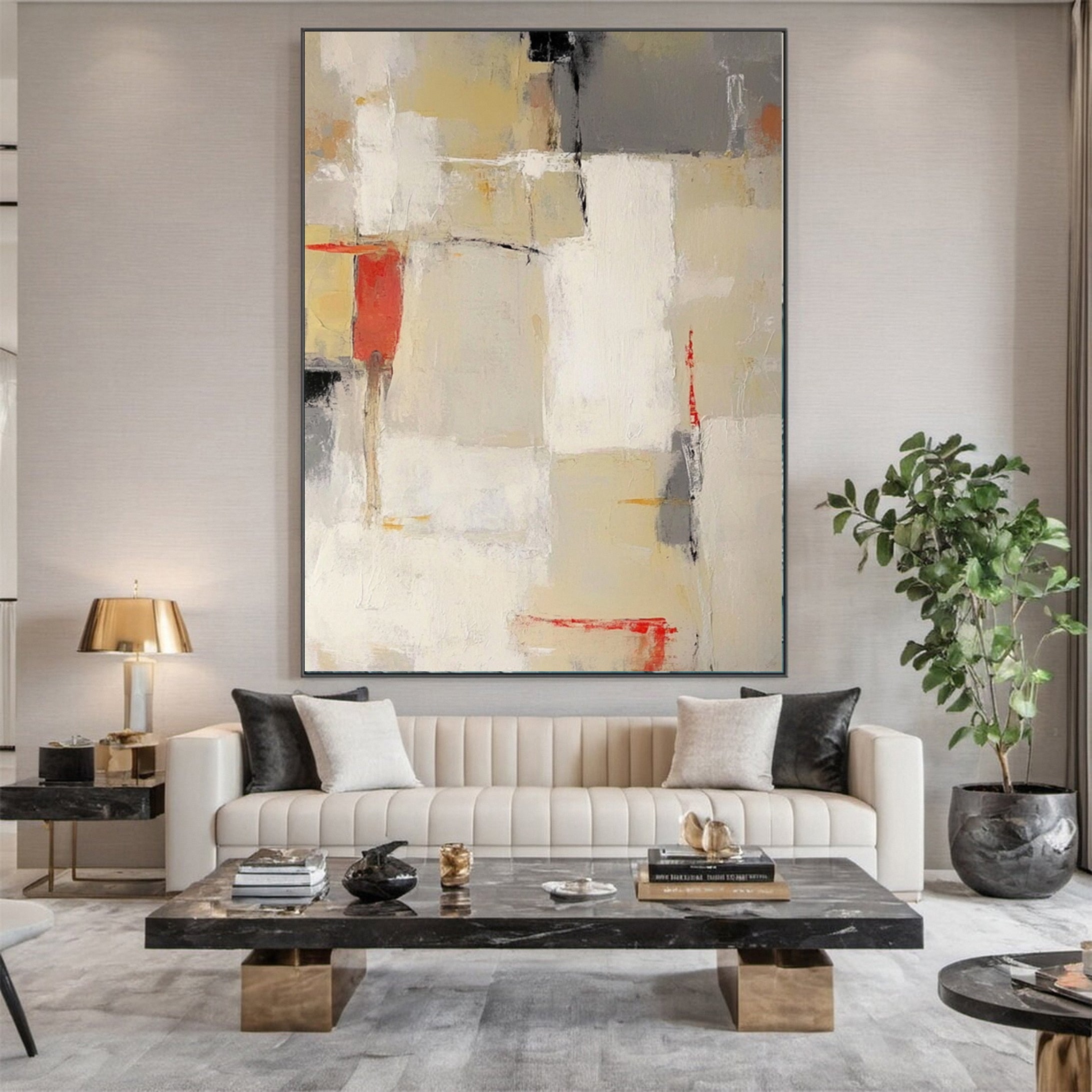 Neutral Palette Abstract Art with Vibrant Accents Canvas #BBA 085