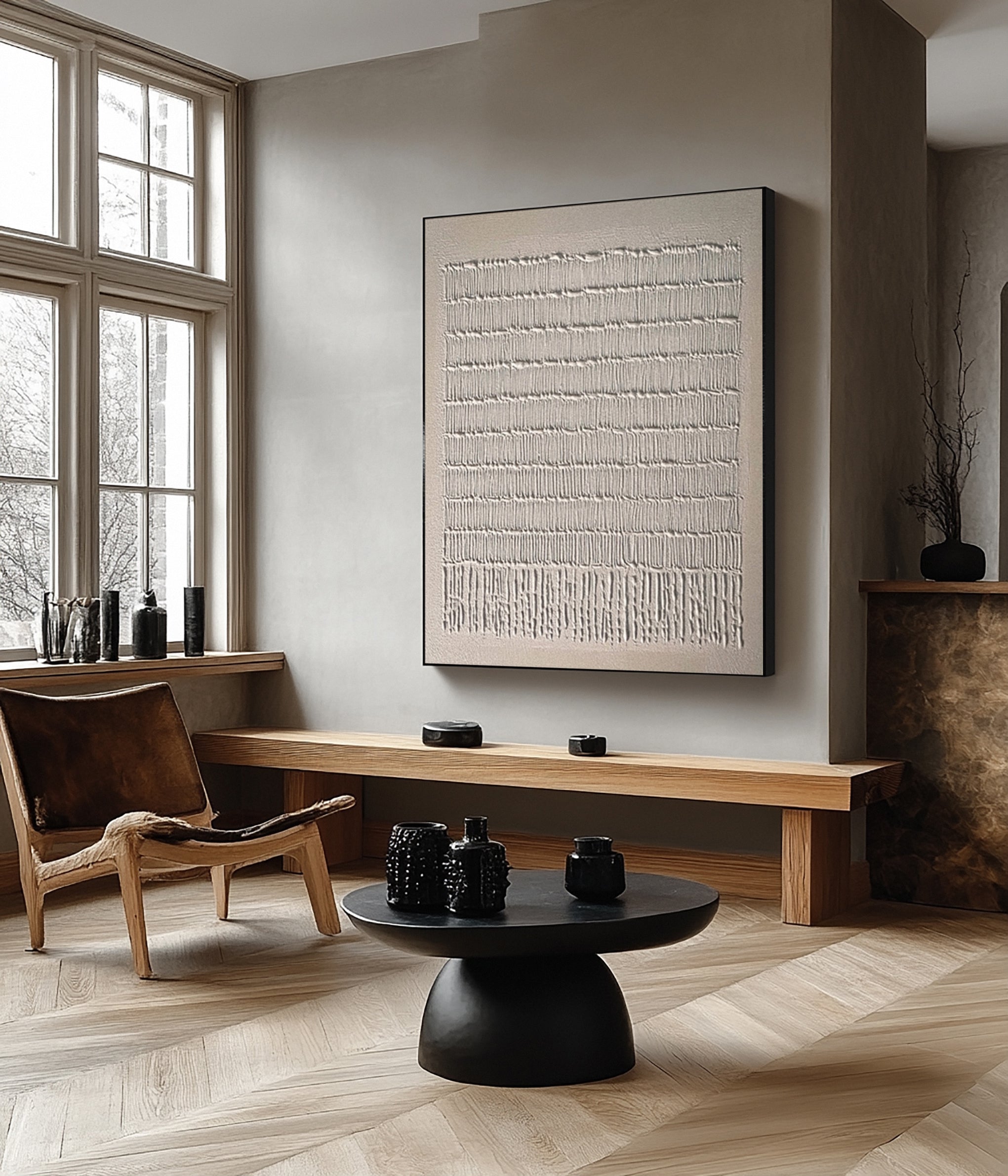 Contemporary Neutral Painting with Repeated Vertical Impasto #BGA 307