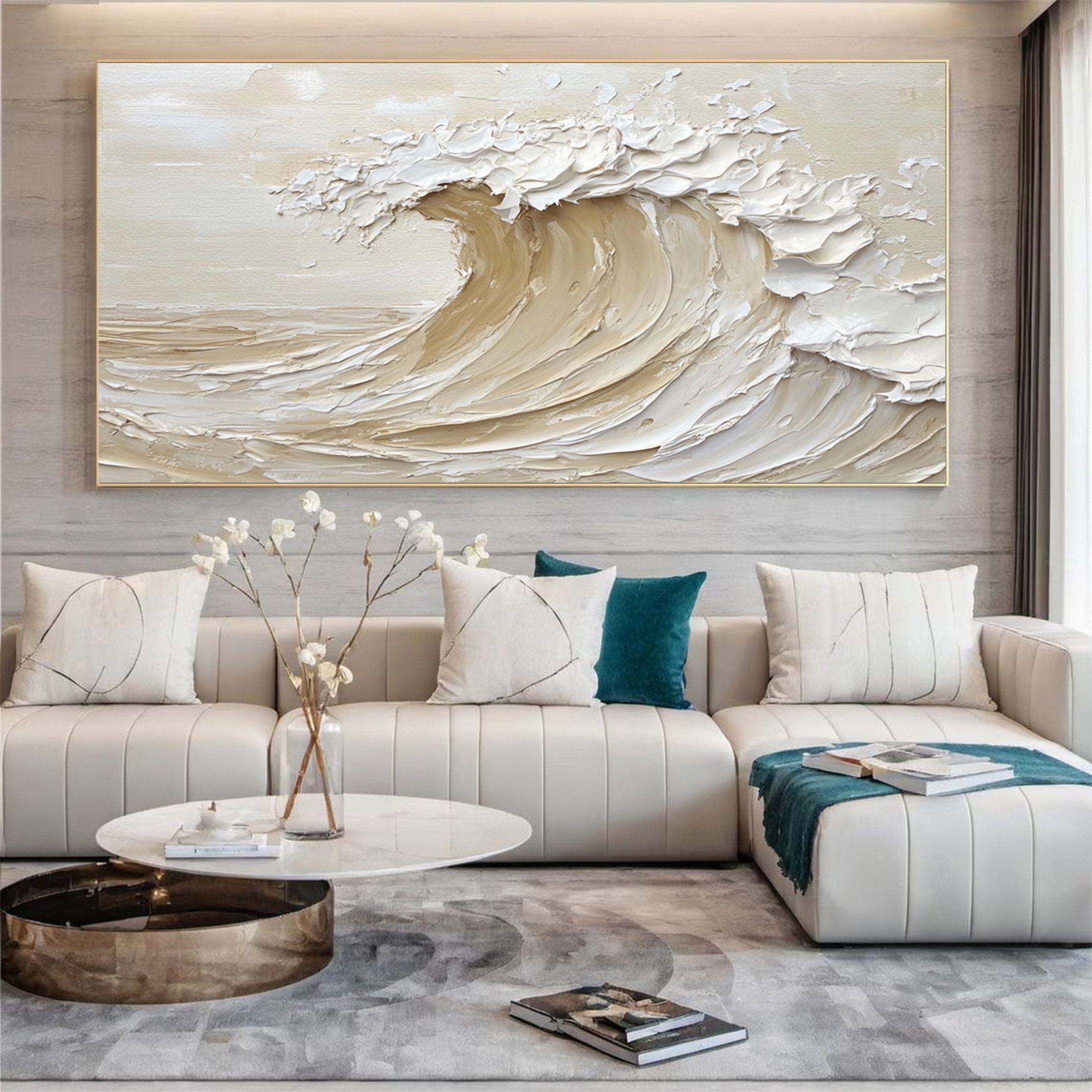 Large Abstract Seascape Canvas Textured Waves for Elegant Interiors #OP 033
