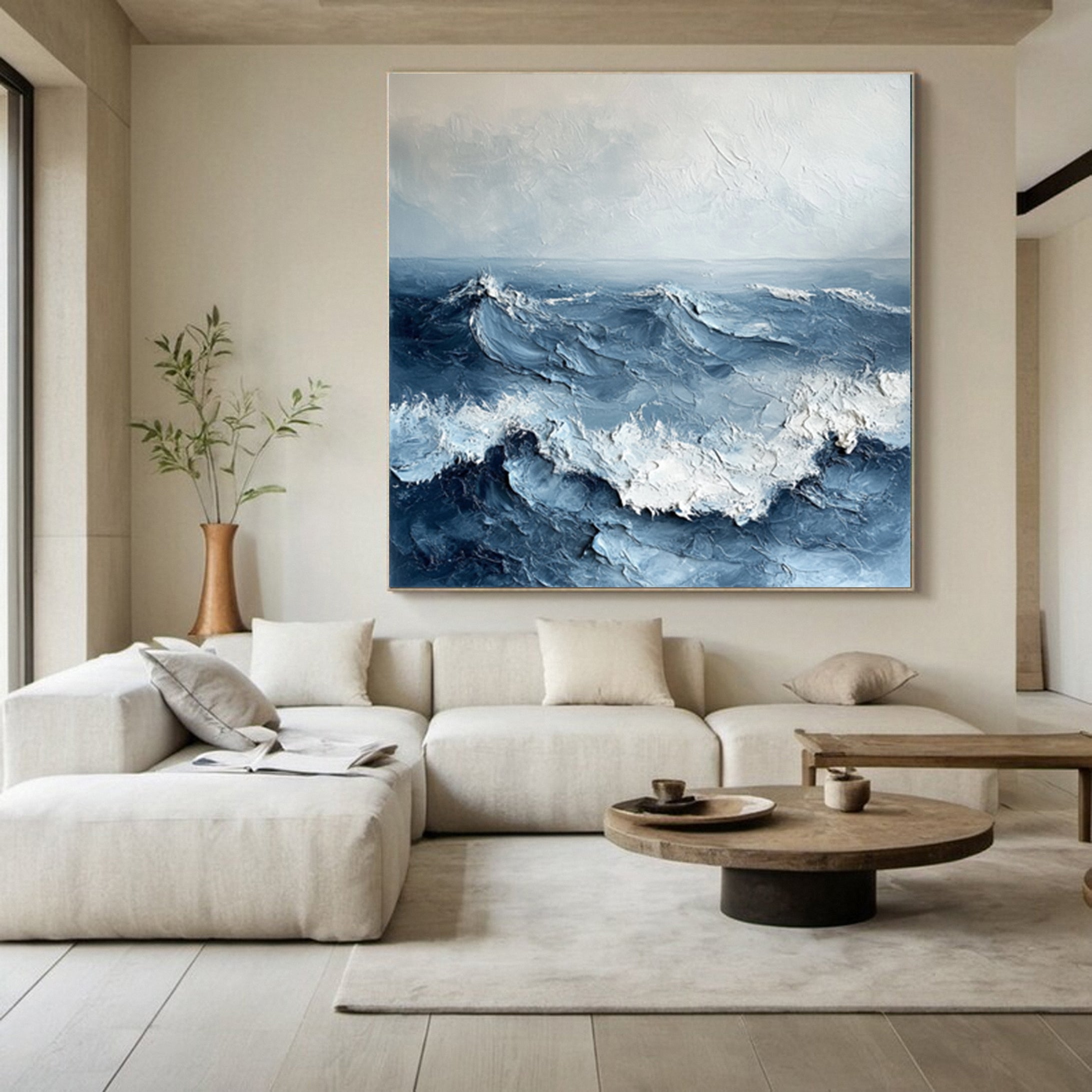 Luxury Ocean Wave Art with 3D Textured Finish for Upscale Homes #OP 036