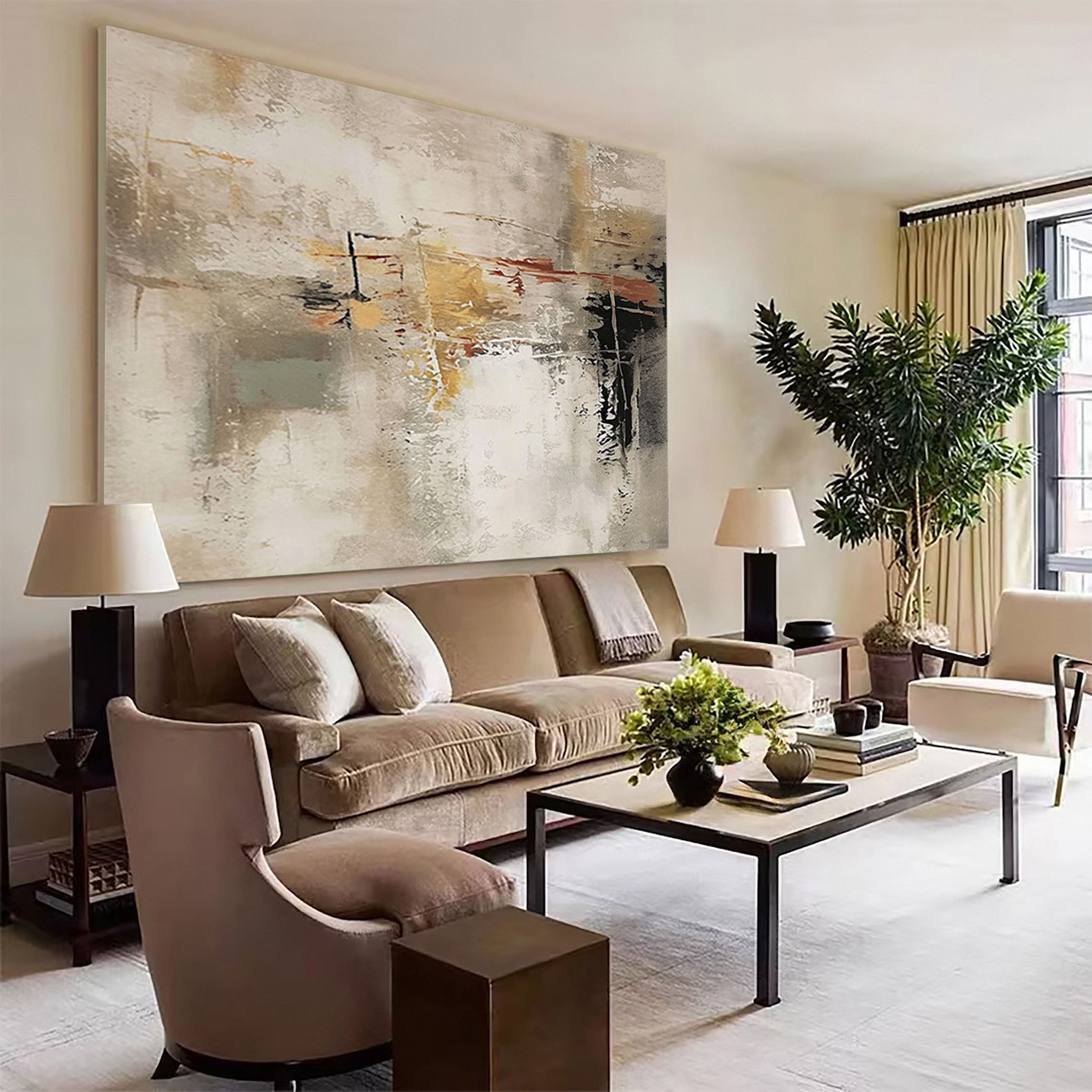 Large Neutral Painting with Texture and Imperfect Forms #BGA 302