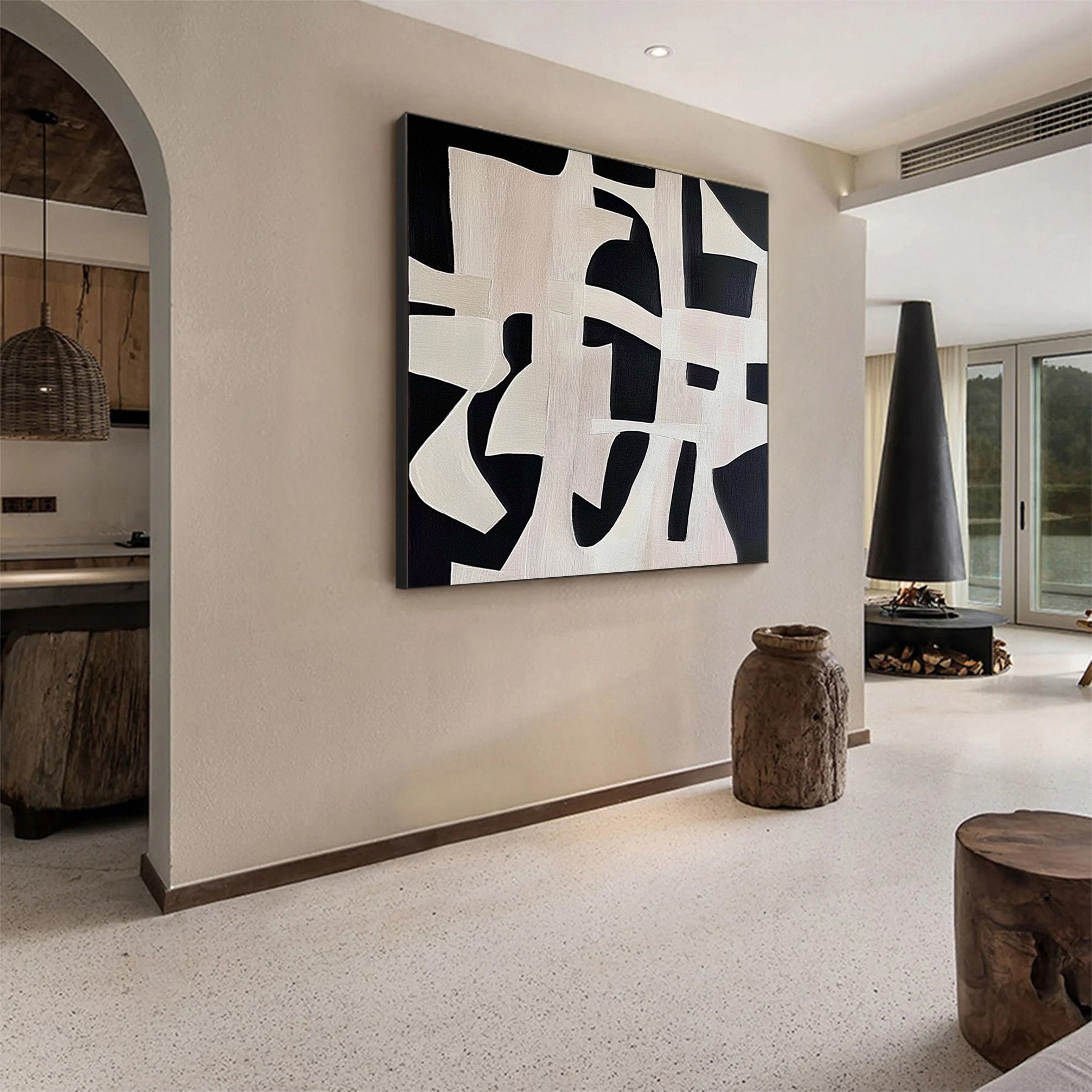 Monochrome Geometry Modern Art Canvas #BWA 016