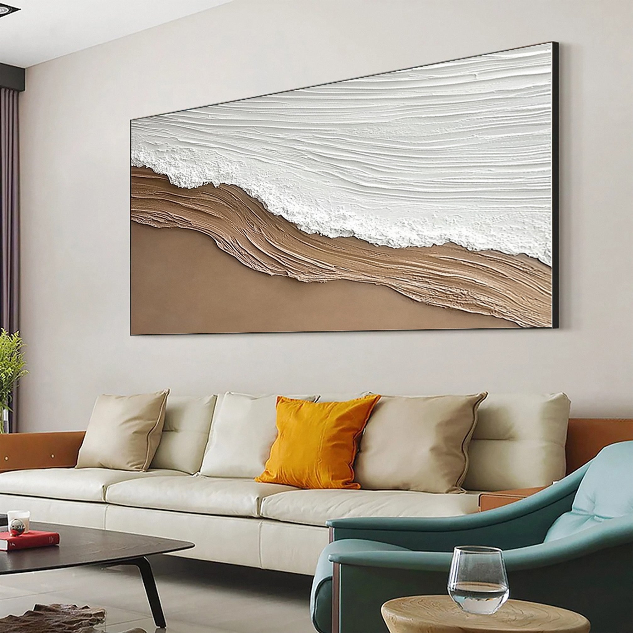 Coastal Serenity Textured Ocean Waves Oil Painting for Living Room #OP 003