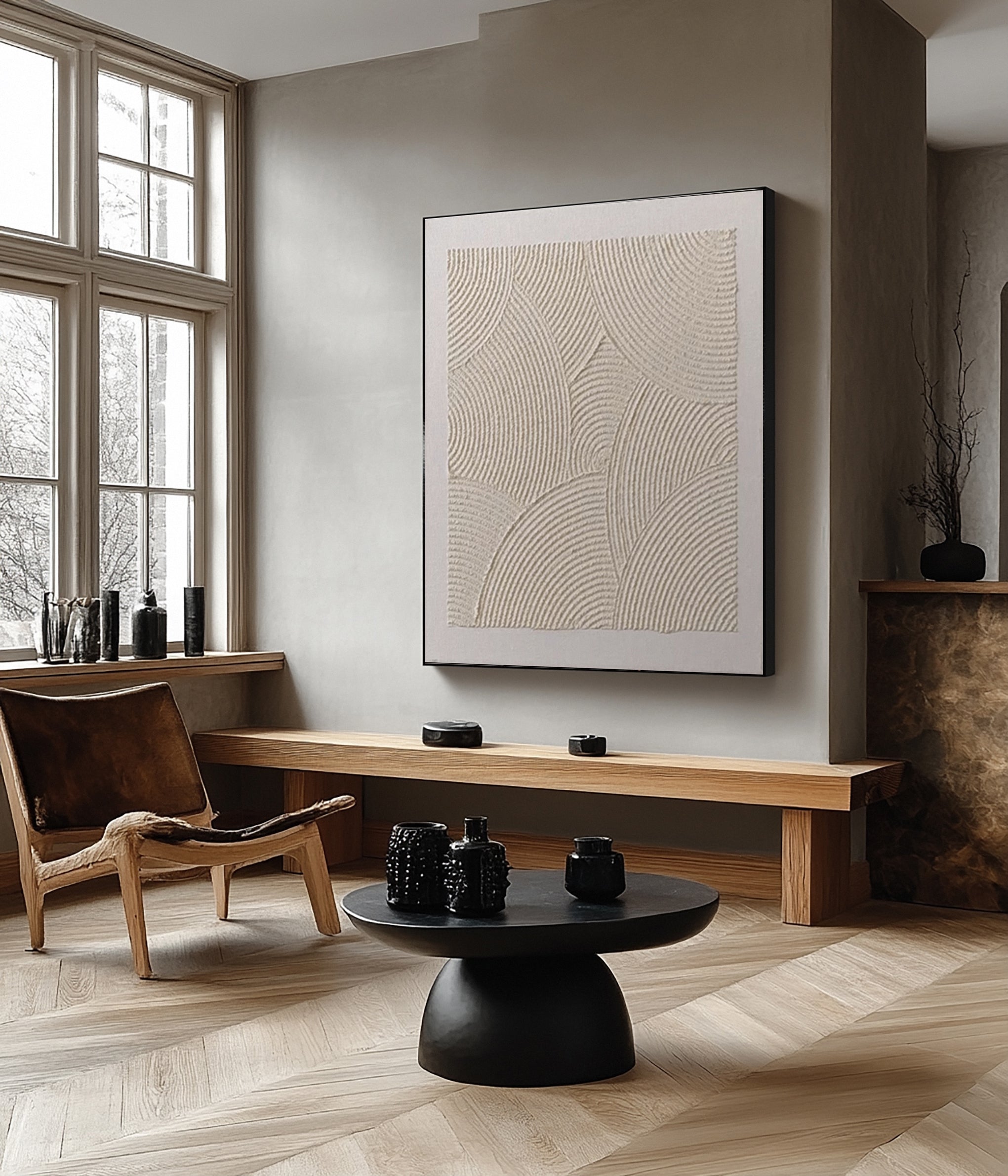 Minimalist Neutral Art with Textured Emanating Curves #BGA 315