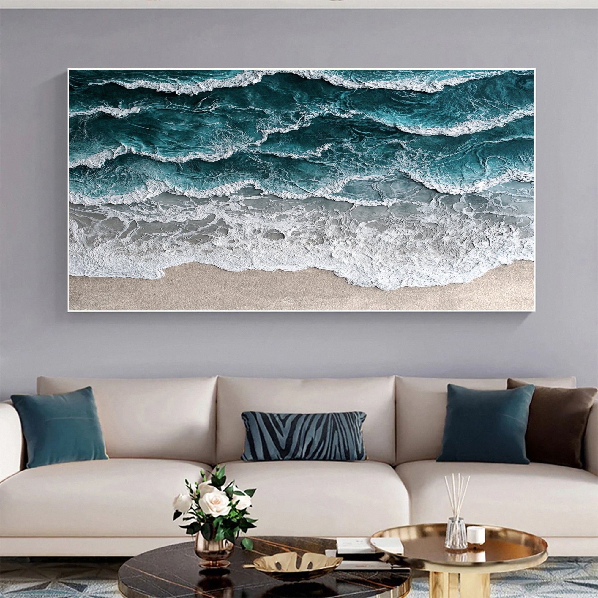 Large Abstract Seascape Canvas Textured Waves for Elegant Interiors #OP 024